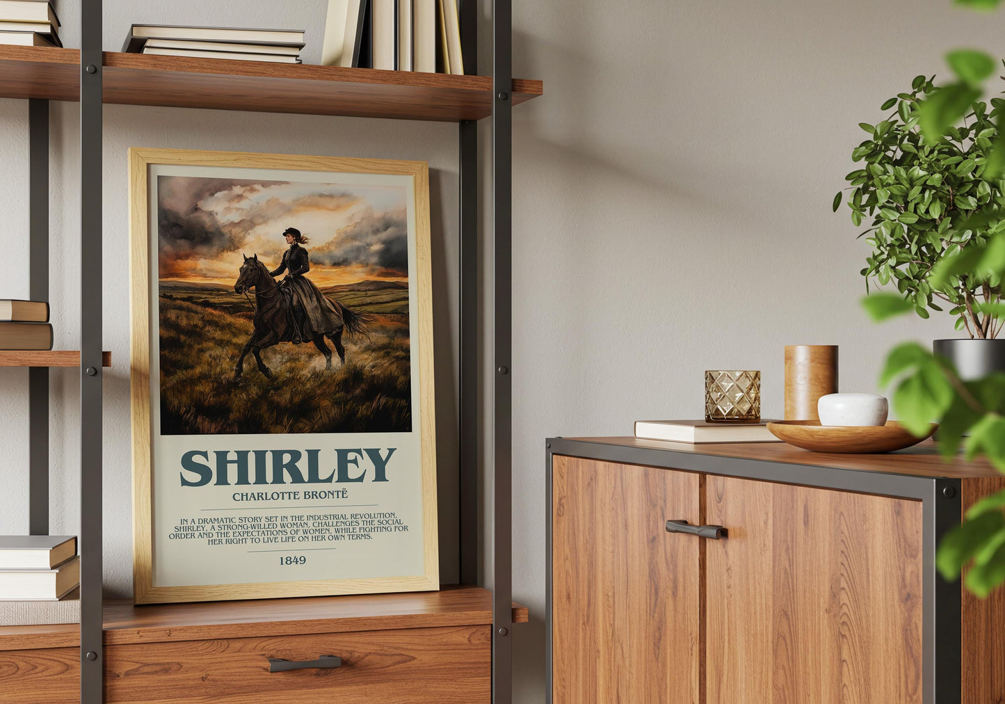 Shirley by Charlotte Bronte Descriptive Poster Print. Free Delivery Wall Art Author & Blurb Book Artwork Novel Modern Gift