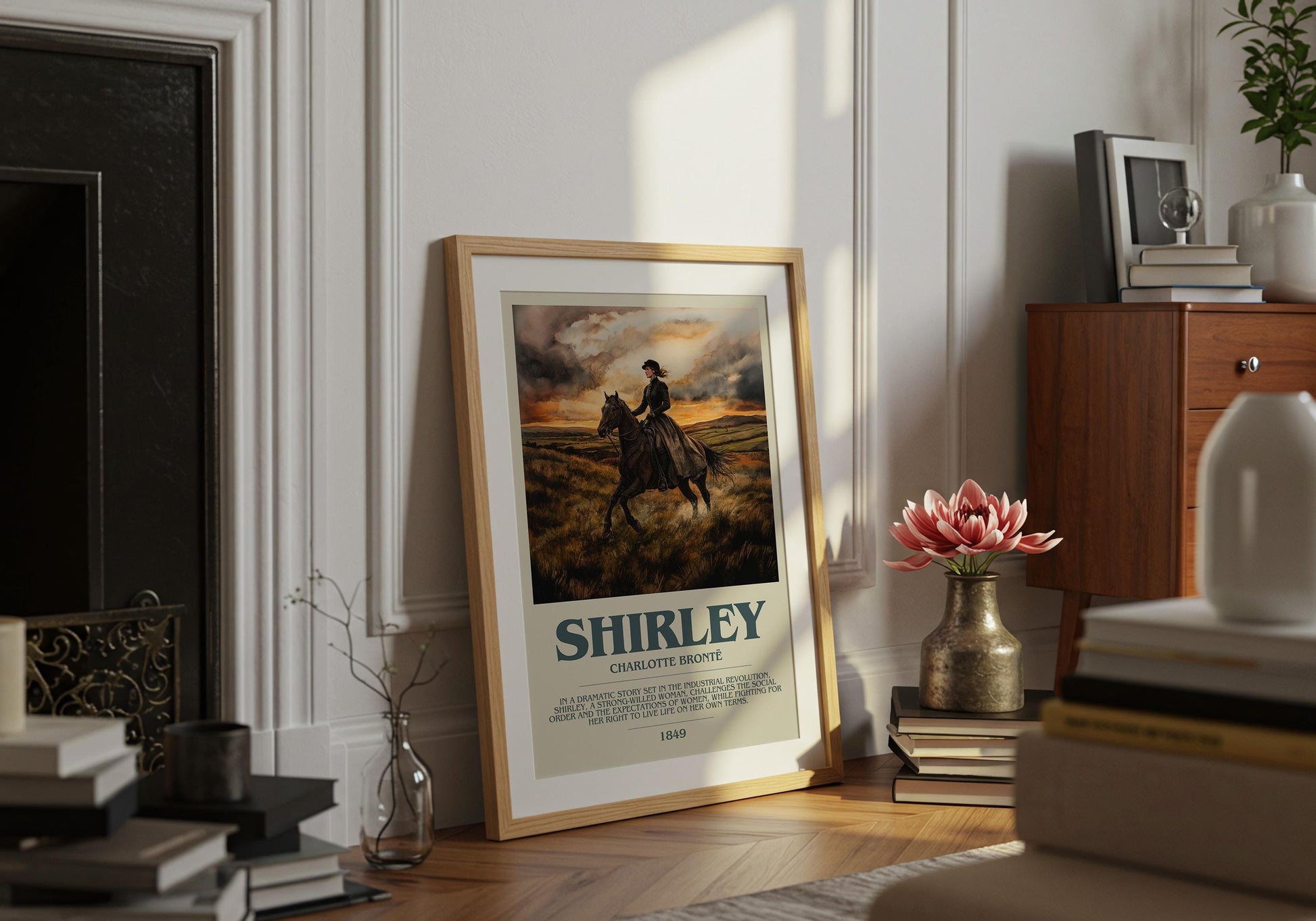 Shirley by Charlotte Bronte Descriptive Poster Print. Free Delivery Wall Art Author & Blurb Book Artwork Novel Modern Gift