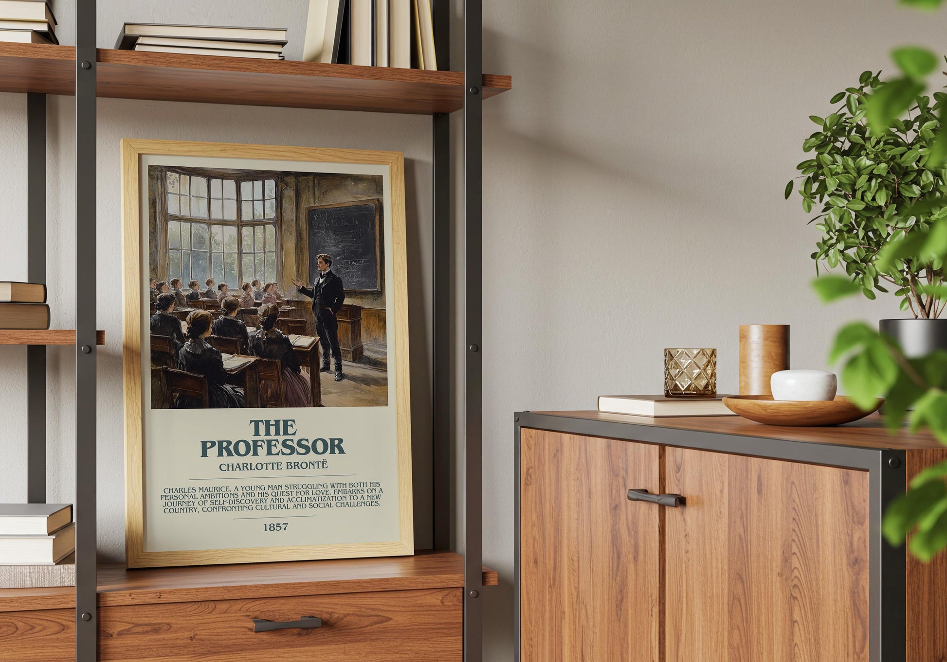 The Professor by Charlotte Bronte Descriptive Poster Print. Free Delivery Wall Art Author & Blurb Book Artwork Novel Modern Gift
