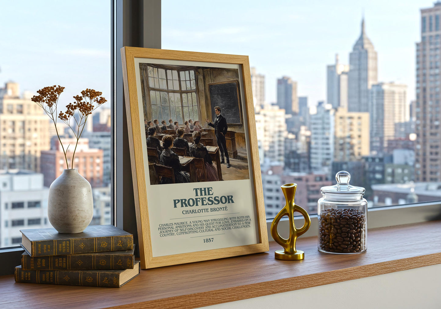 The Professor by Charlotte Bronte Descriptive Poster Print. Free Delivery Wall Art Author & Blurb Book Artwork Novel Modern Gift
