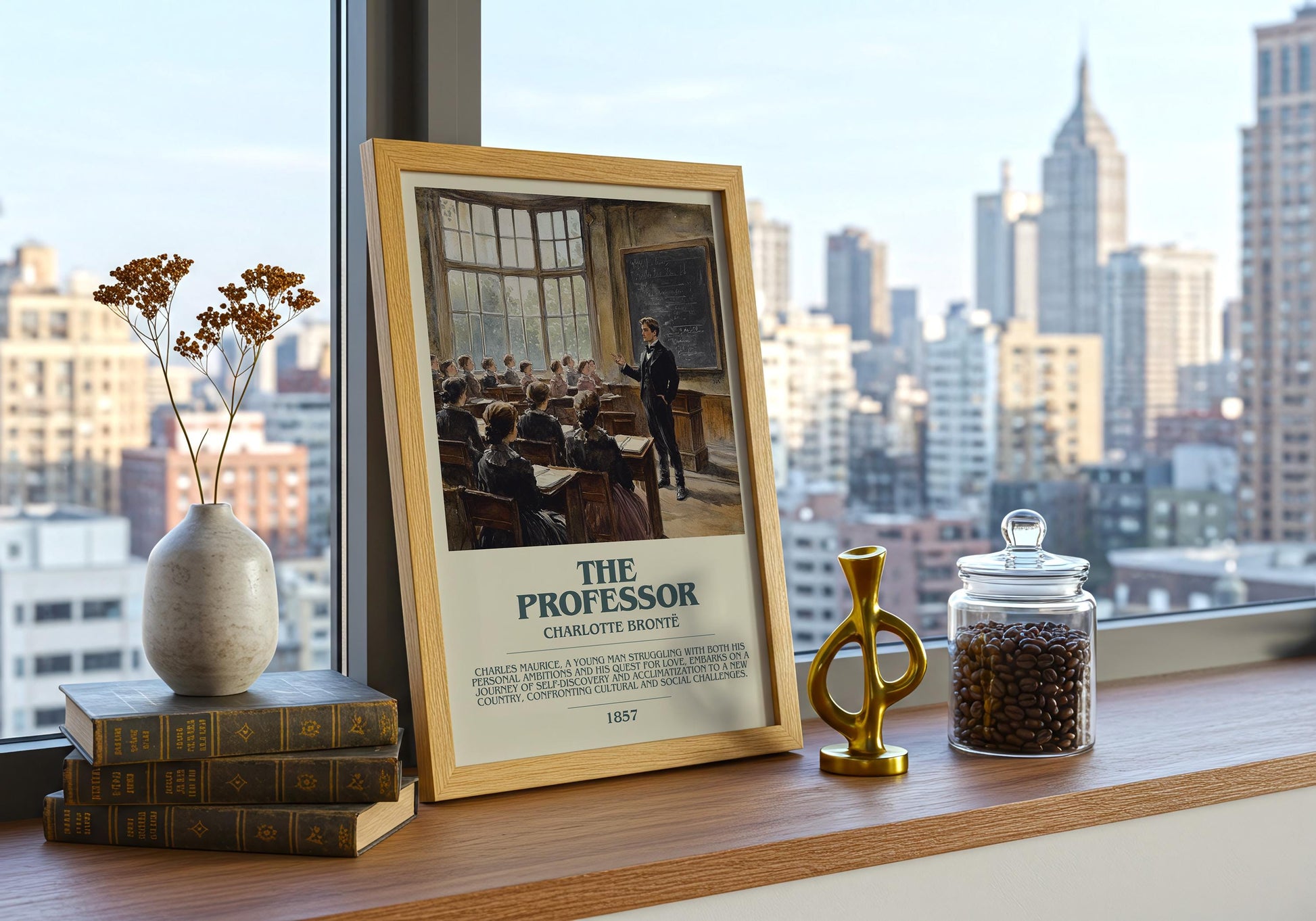 The Professor by Charlotte Bronte Descriptive Poster Print. Free Delivery Wall Art Author & Blurb Book Artwork Novel Modern Gift