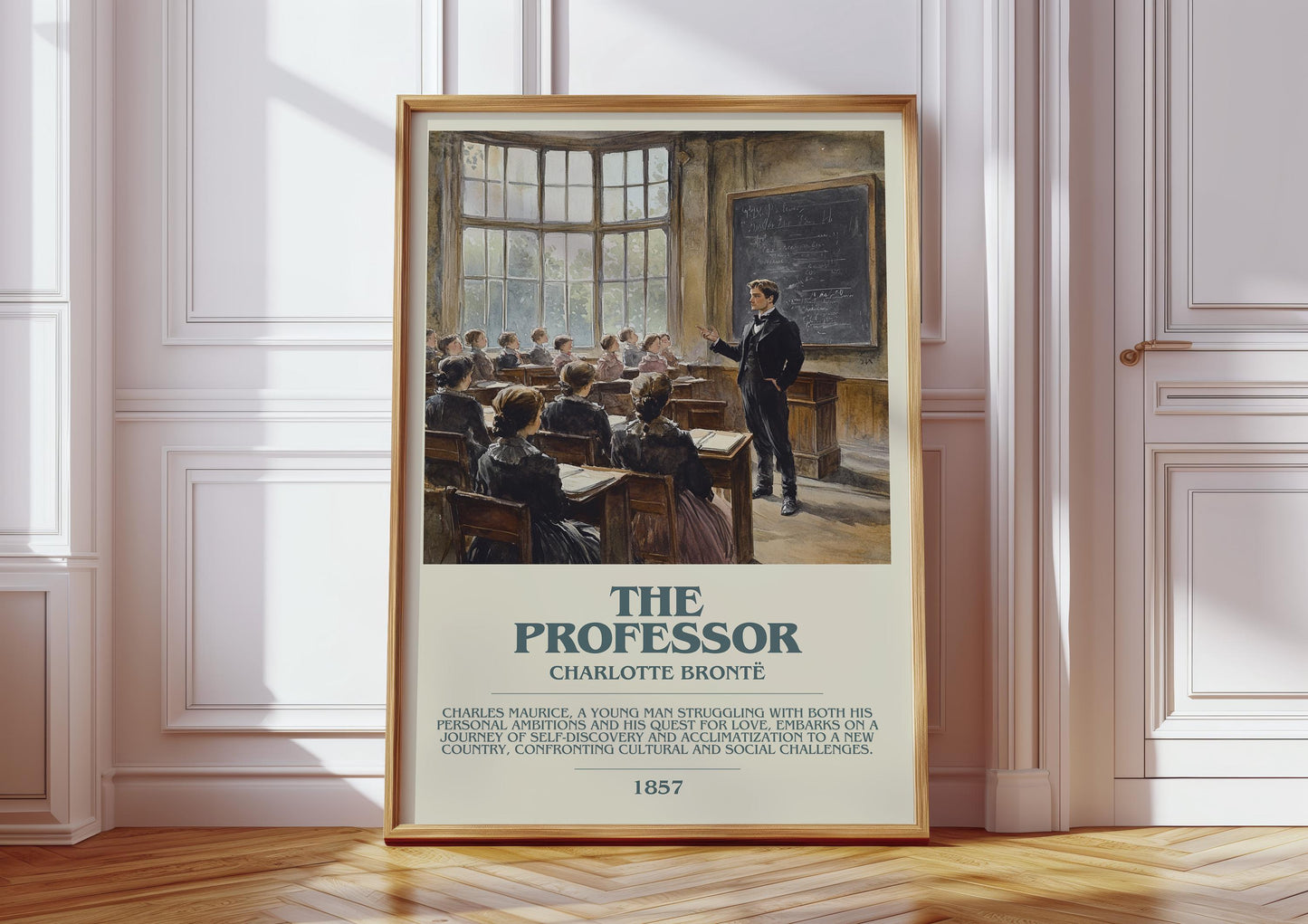 The Professor by Charlotte Bronte Descriptive Poster Print. Free Delivery Wall Art Author & Blurb Book Artwork Novel Modern Gift
