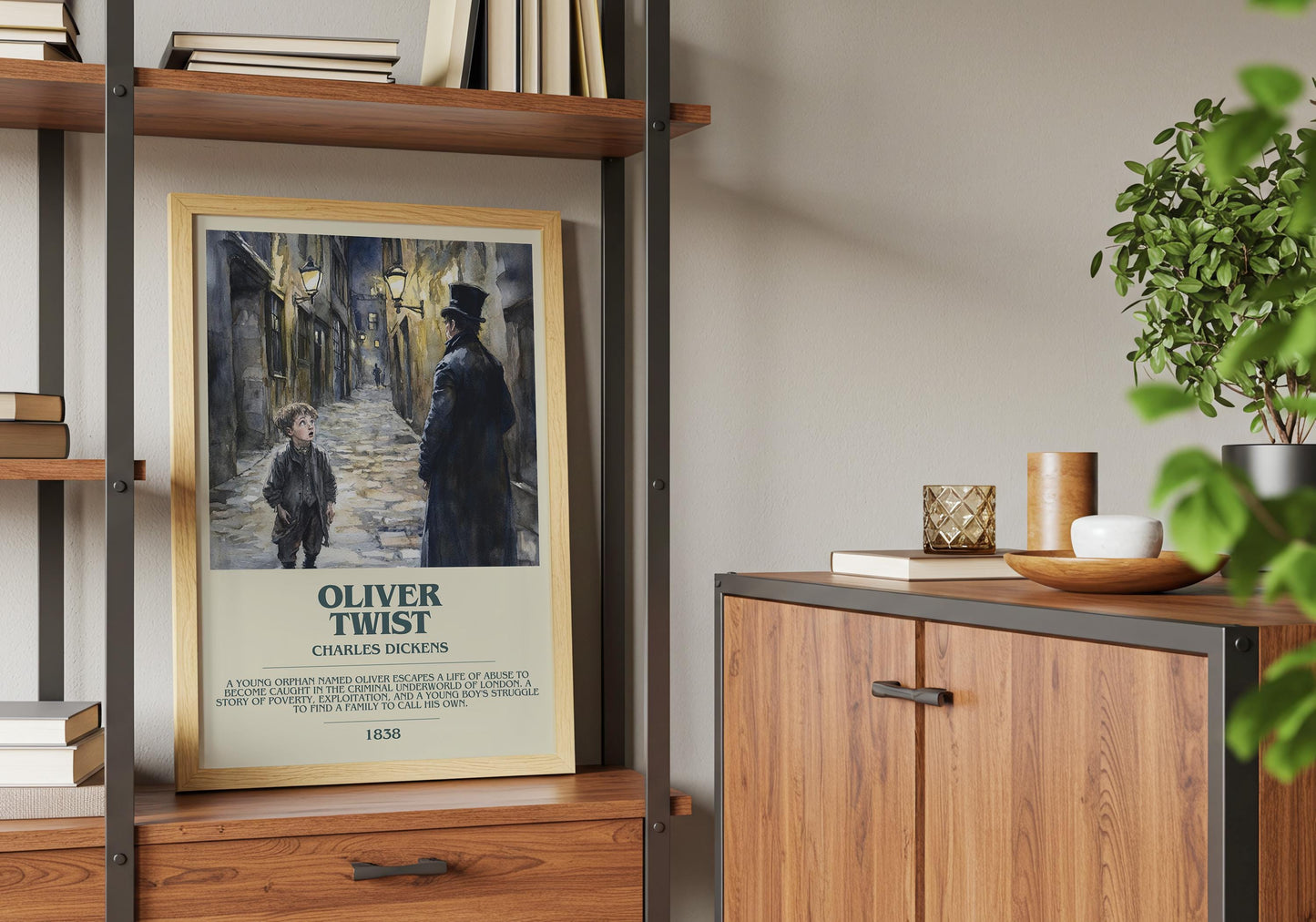 Oliver Twist by Charles Dickens Descriptive Poster Print. Free Delivery Wall Art Author & Blurb Book Artwork Novel Modern Gift