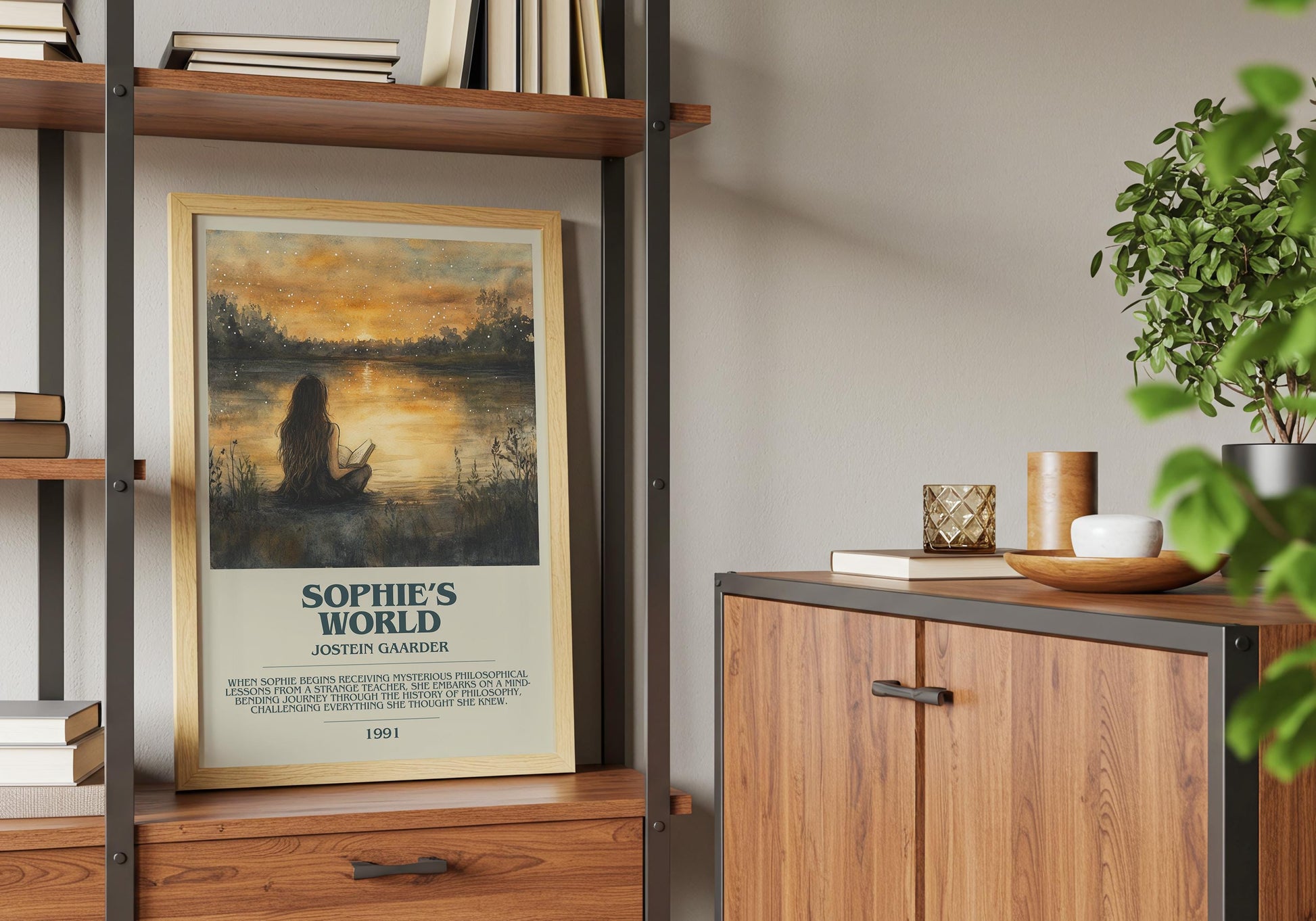 Sophie's World by Jostein Gaarder Descriptive Poster Print. Free Delivery Wall Art Author & Blurb Book Artwork Novel Modern Gift
