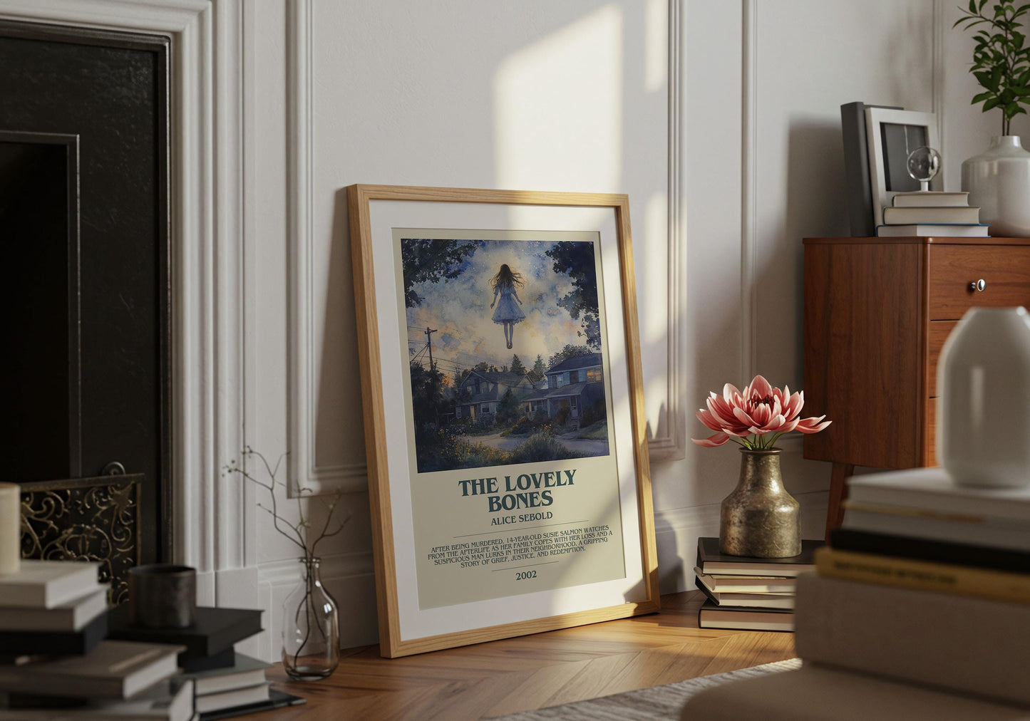 The Lovely Bones by Alice Sebold Descriptive Poster Print. Free Delivery Wall Art Author & Blurb Book Artwork Novel Modern