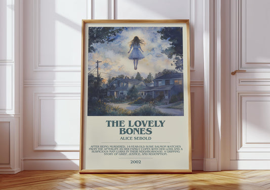 The Lovely Bones by Alice Sebold Descriptive Poster Print. Free Delivery Wall Art Author & Blurb Book Artwork Novel Modern