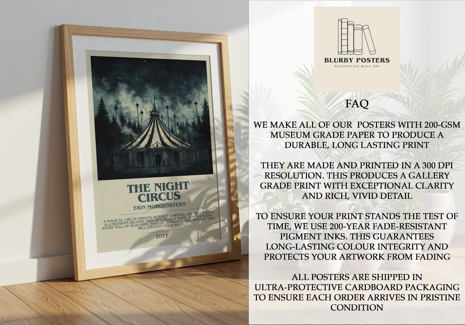 The Night Circus by Eric Morgenstern Descriptive Poster Print. Free Delivery Wall Art Author & Blurb Book Artwork Novel Modern