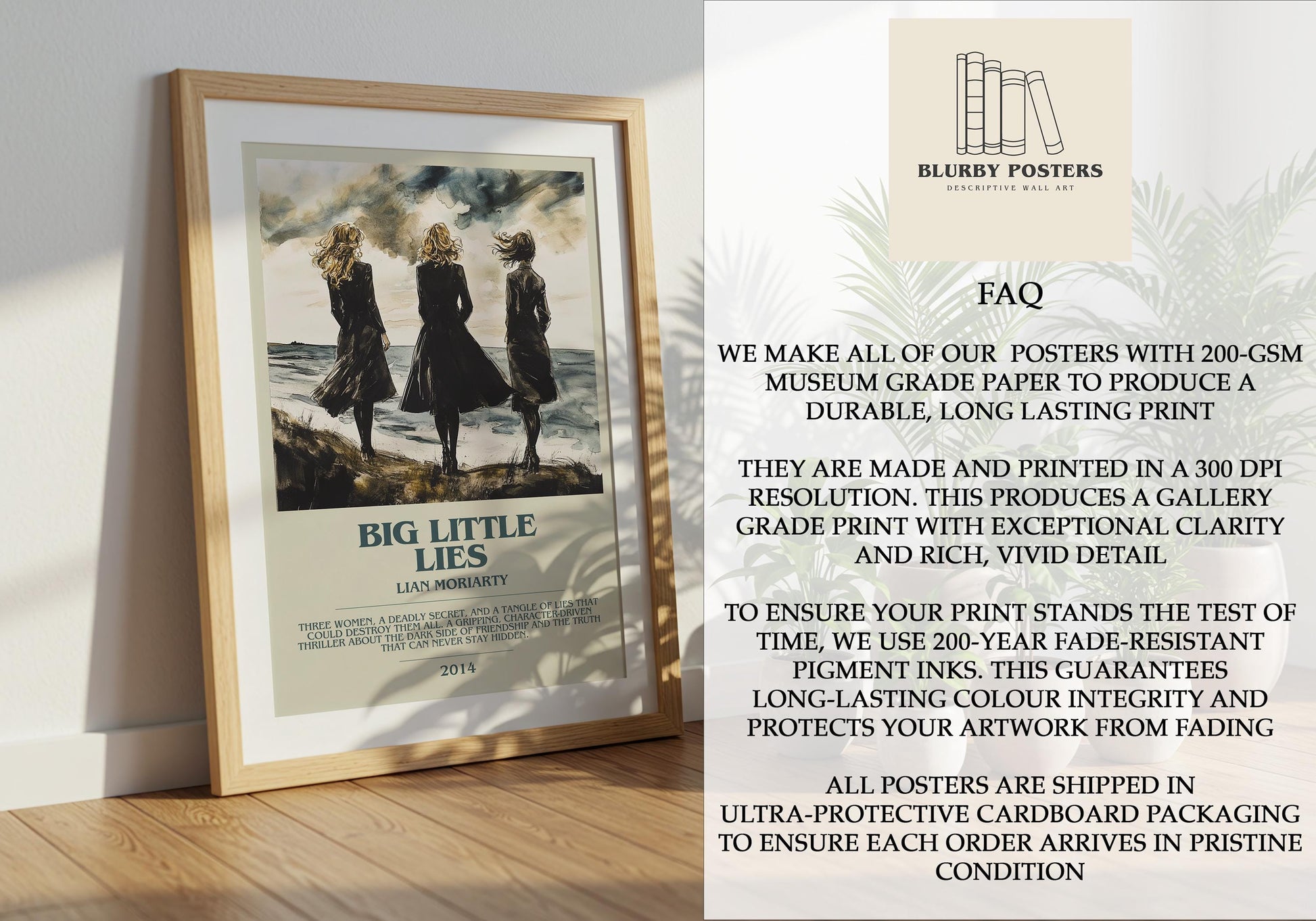 Big Little Lies by Lian Moriarty Descriptive Poster Print. Free Delivery Wall Art Author & Blurb Book Artwork Novel Modern