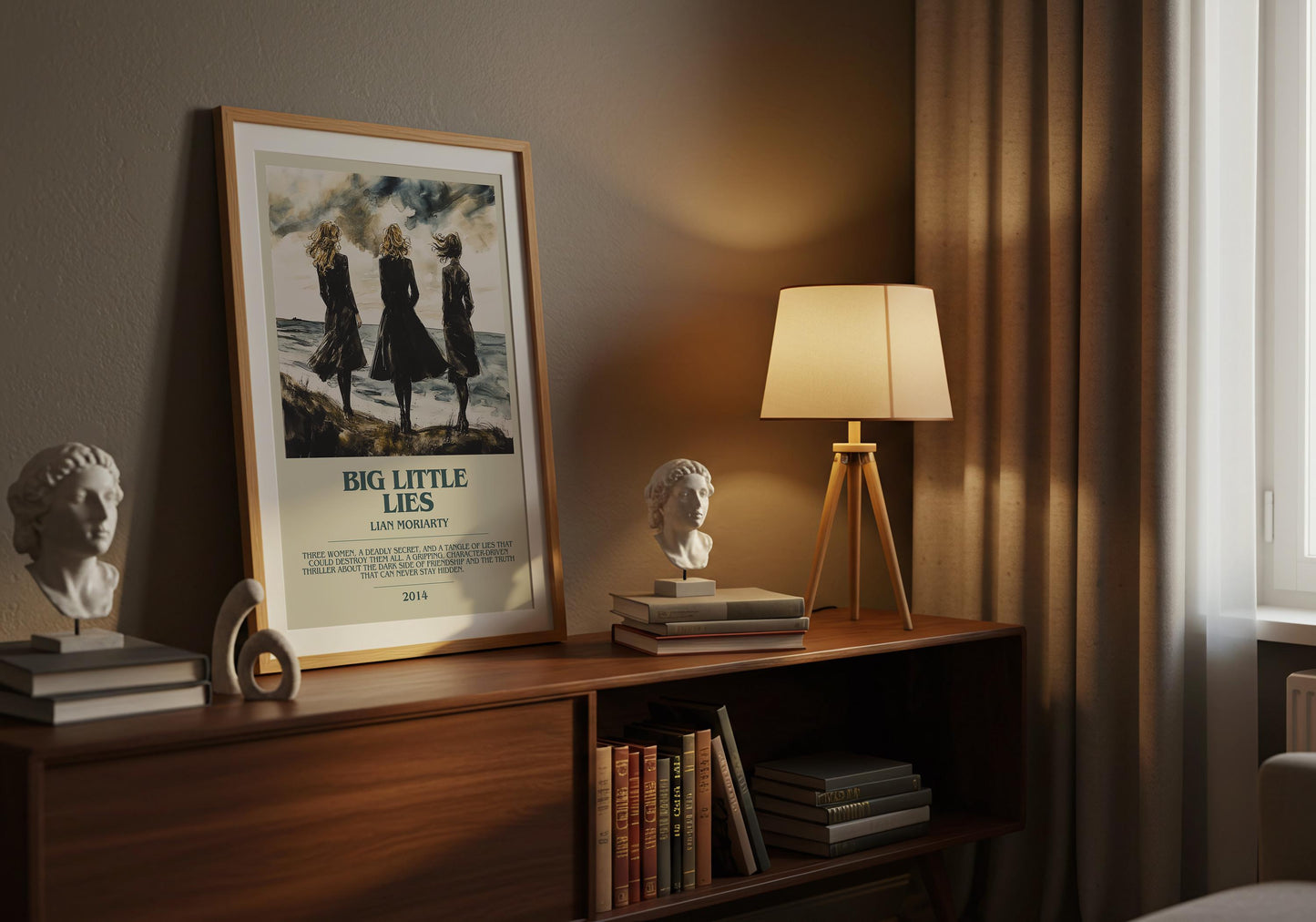 Big Little Lies by Lian Moriarty Descriptive Poster Print. Free Delivery Wall Art Author & Blurb Book Artwork Novel Modern