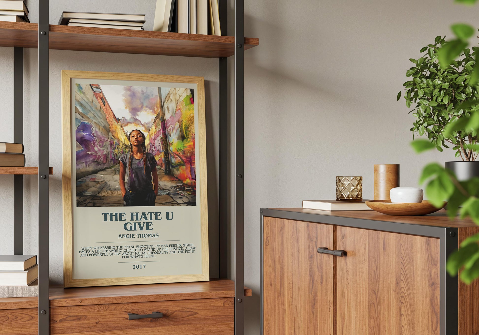 The Hate You Give by Angie Thomas Descriptive Poster Print. Free Delivery Wall Art Author & Blurb Book Artwork Novel Modern