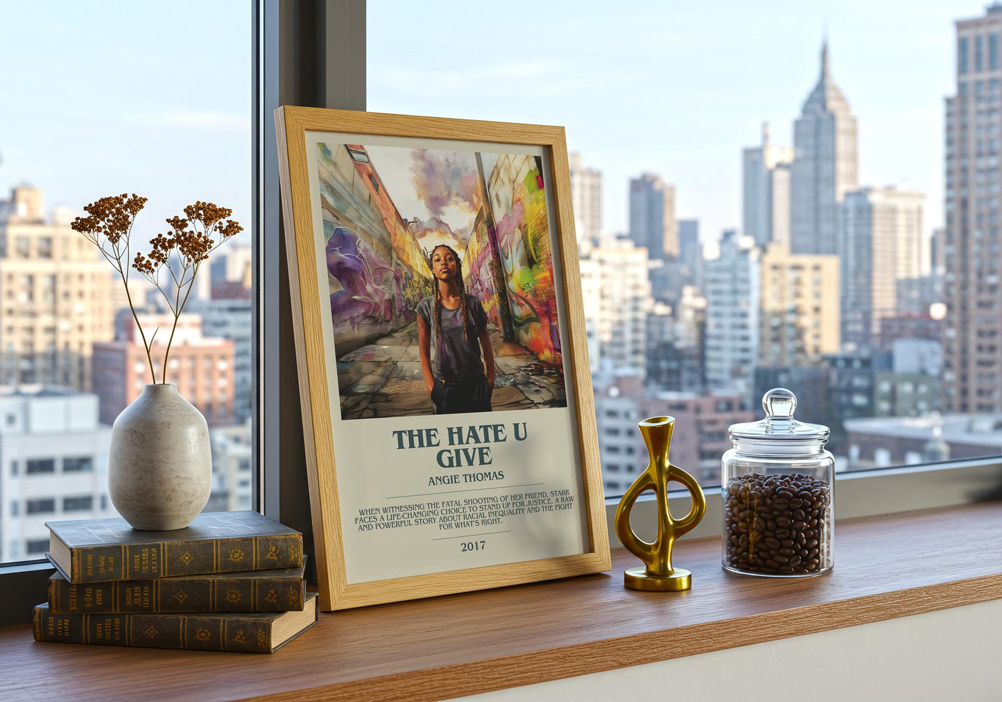 The Hate You Give by Angie Thomas Descriptive Poster Print. Free Delivery Wall Art Author & Blurb Book Artwork Novel Modern