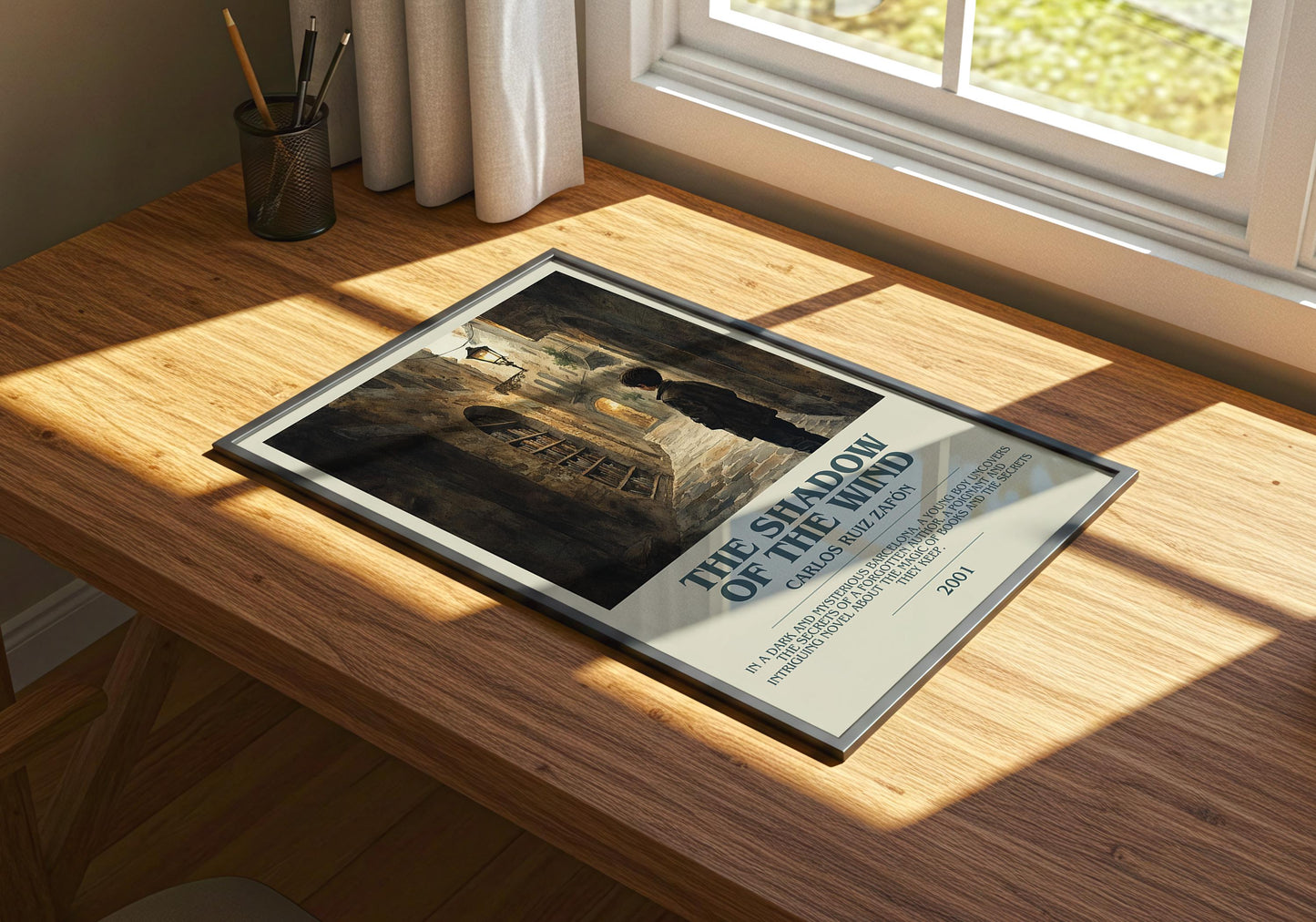 The Shadow Of The Wind by Carlos Ruiz Zafon Descriptive Poster Print. Free Delivery Wall Art Author & Blurb Book Artwork Novel Modern