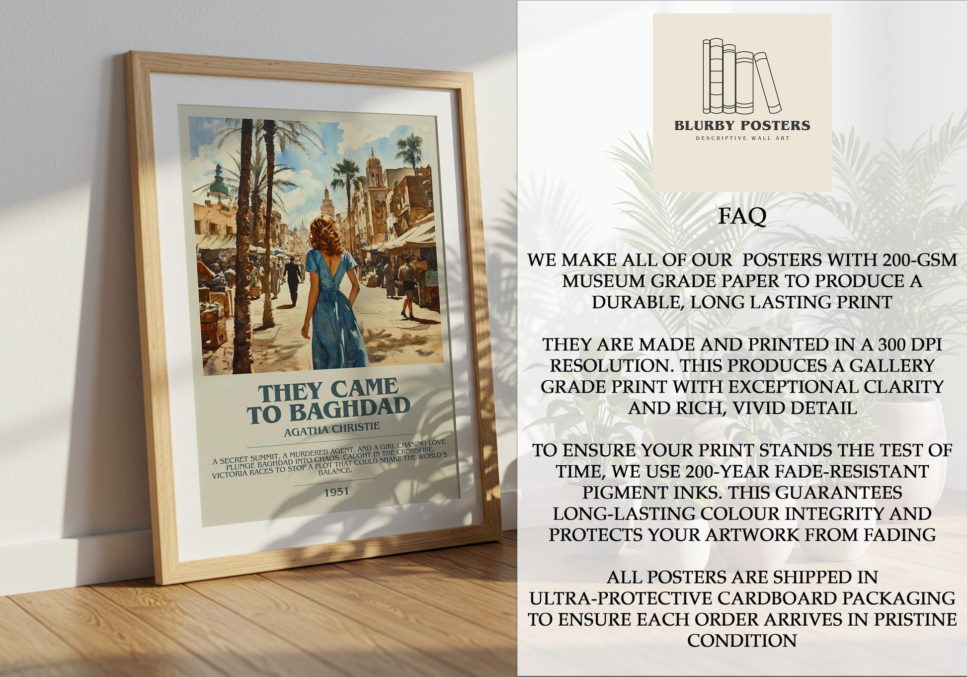 The Came To Baghdad by Agatha Christie Descriptive Poster Print. Free Delivery Wall Art Author & Blurb Book Artwork Novel Gift