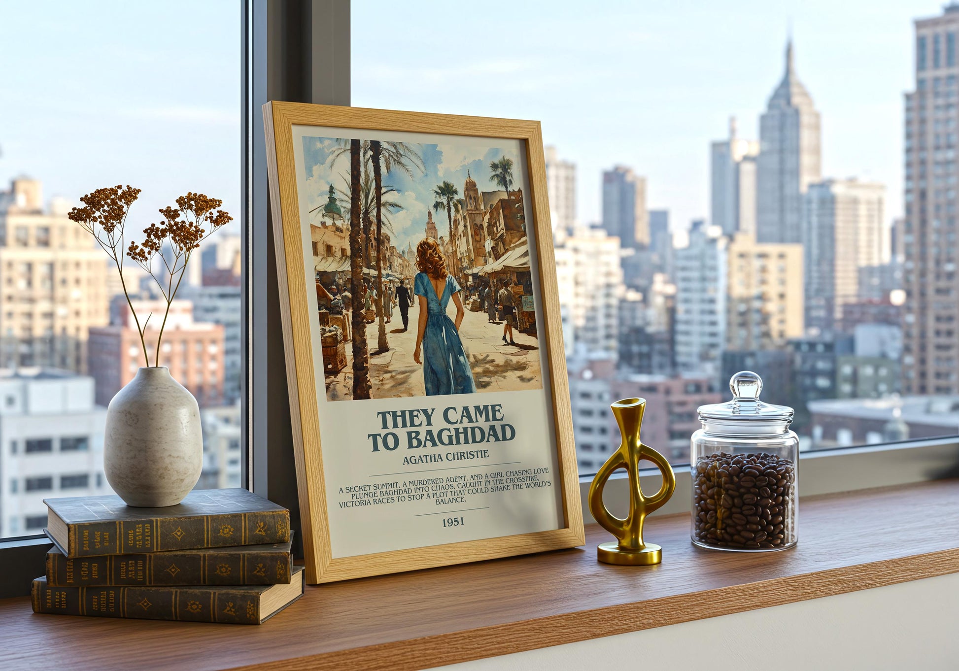 The Came To Baghdad by Agatha Christie Descriptive Poster Print. Free Delivery Wall Art Author & Blurb Book Artwork Novel Gift