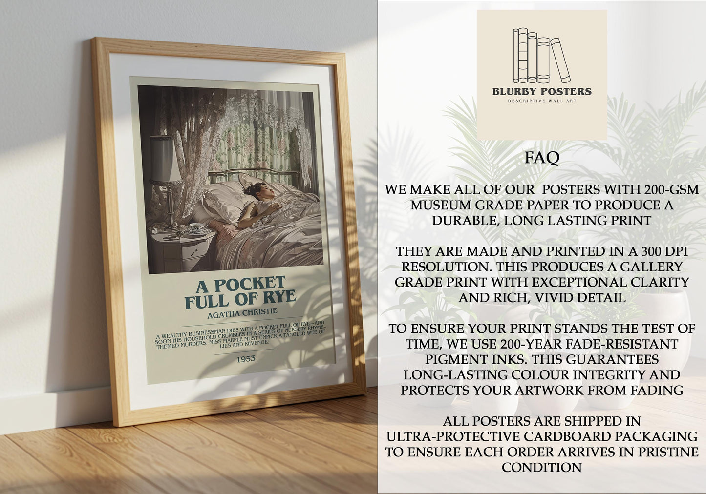 A Pocket Full Of Rye by Agatha Christie Descriptive Poster Print. Free Delivery Wall Art Author & Blurb Book Artwork Novel Gift