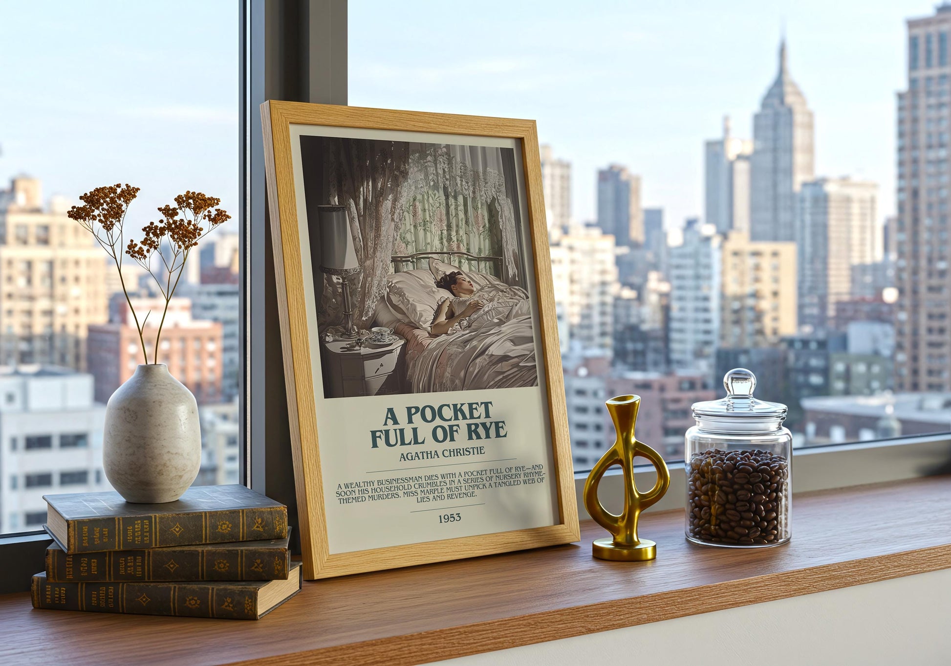A Pocket Full Of Rye by Agatha Christie Descriptive Poster Print. Free Delivery Wall Art Author & Blurb Book Artwork Novel Gift