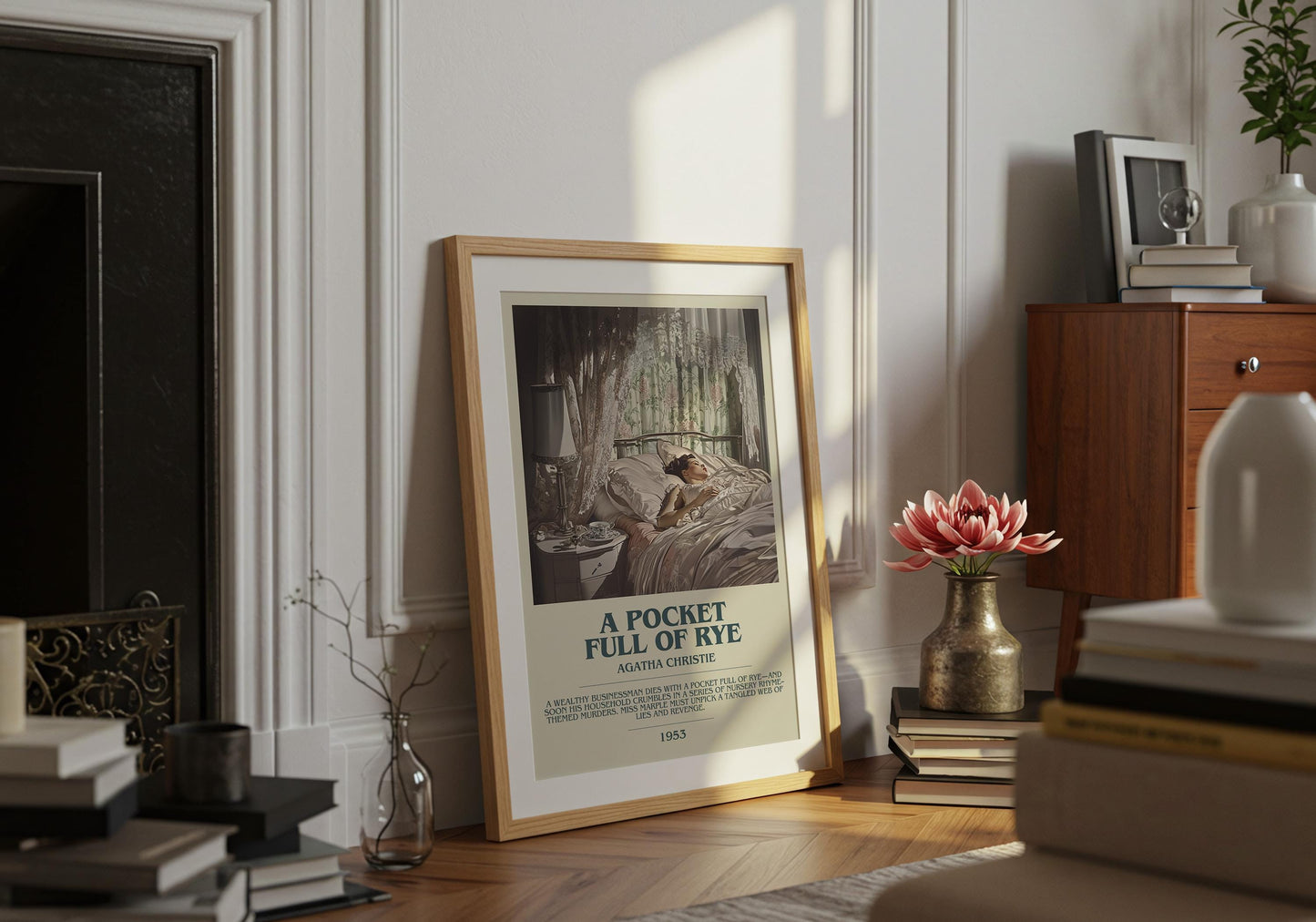 A Pocket Full Of Rye by Agatha Christie Descriptive Poster Print. Free Delivery Wall Art Author & Blurb Book Artwork Novel Gift