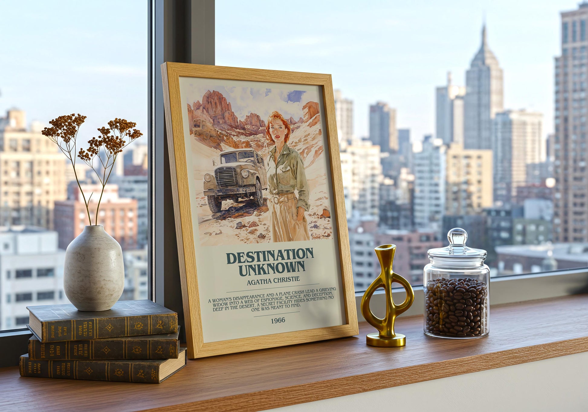 Destination Unknown by Agatha Christie Descriptive Poster Print. Free Delivery Wall Art Author & Blurb Book Artwork Novel Gift
