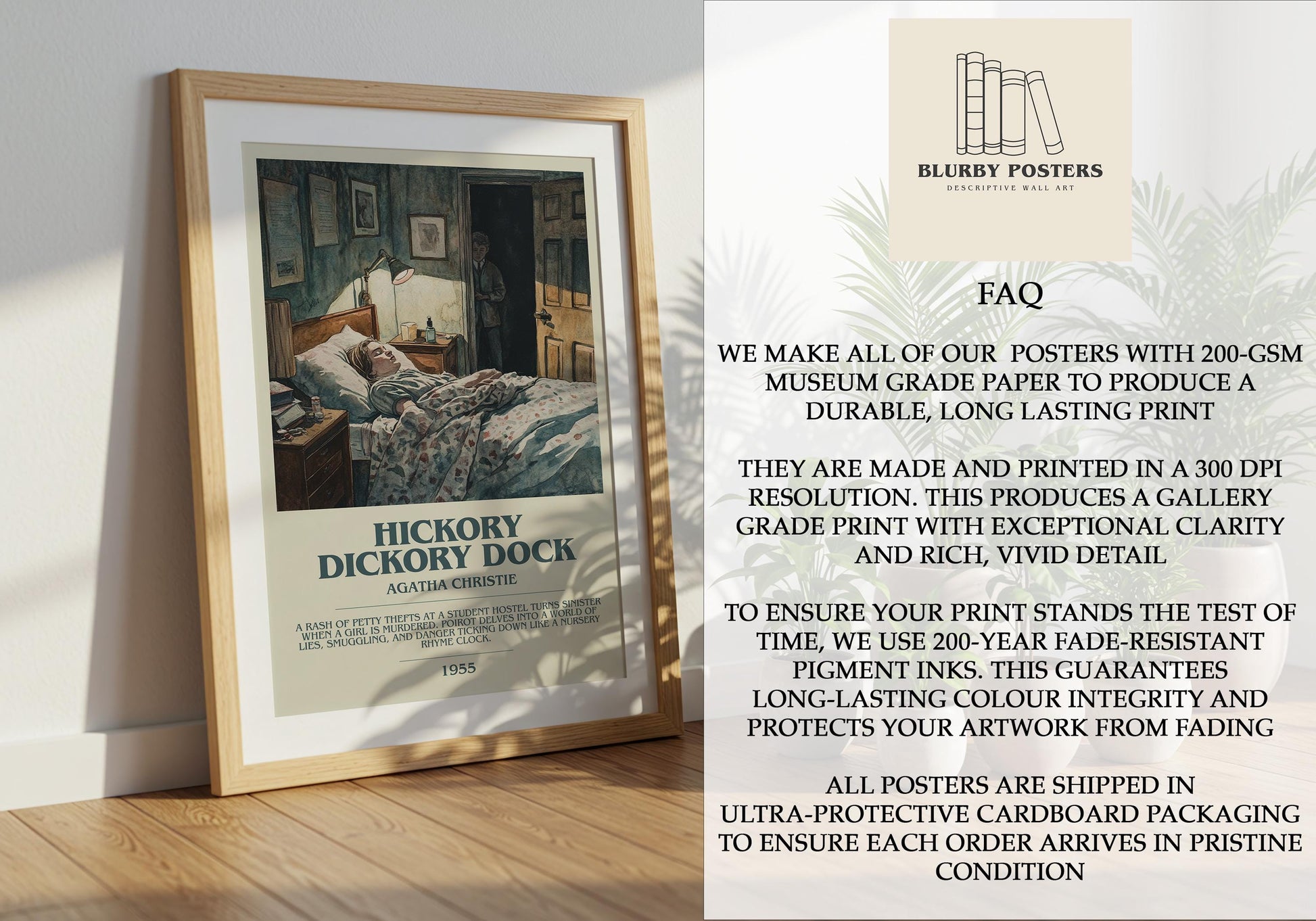 Hickory Dickory Dock by Agatha Christie Descriptive Poster Print. Free Delivery Wall Art Author & Blurb Book Artwork Novel Gift
