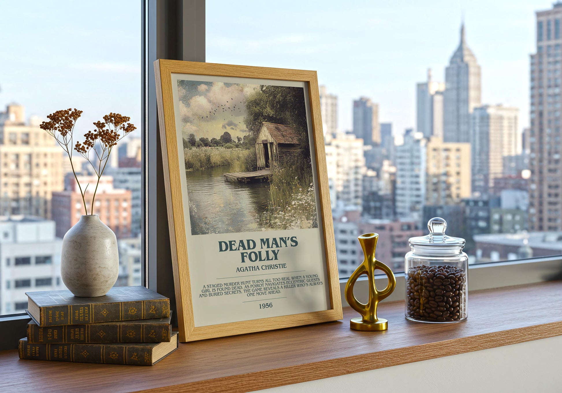 Dead Man's Folly by Agatha Christie Descriptive Poster Print. Free Delivery Wall Art Author & Blurb Book Artwork Novel Gift