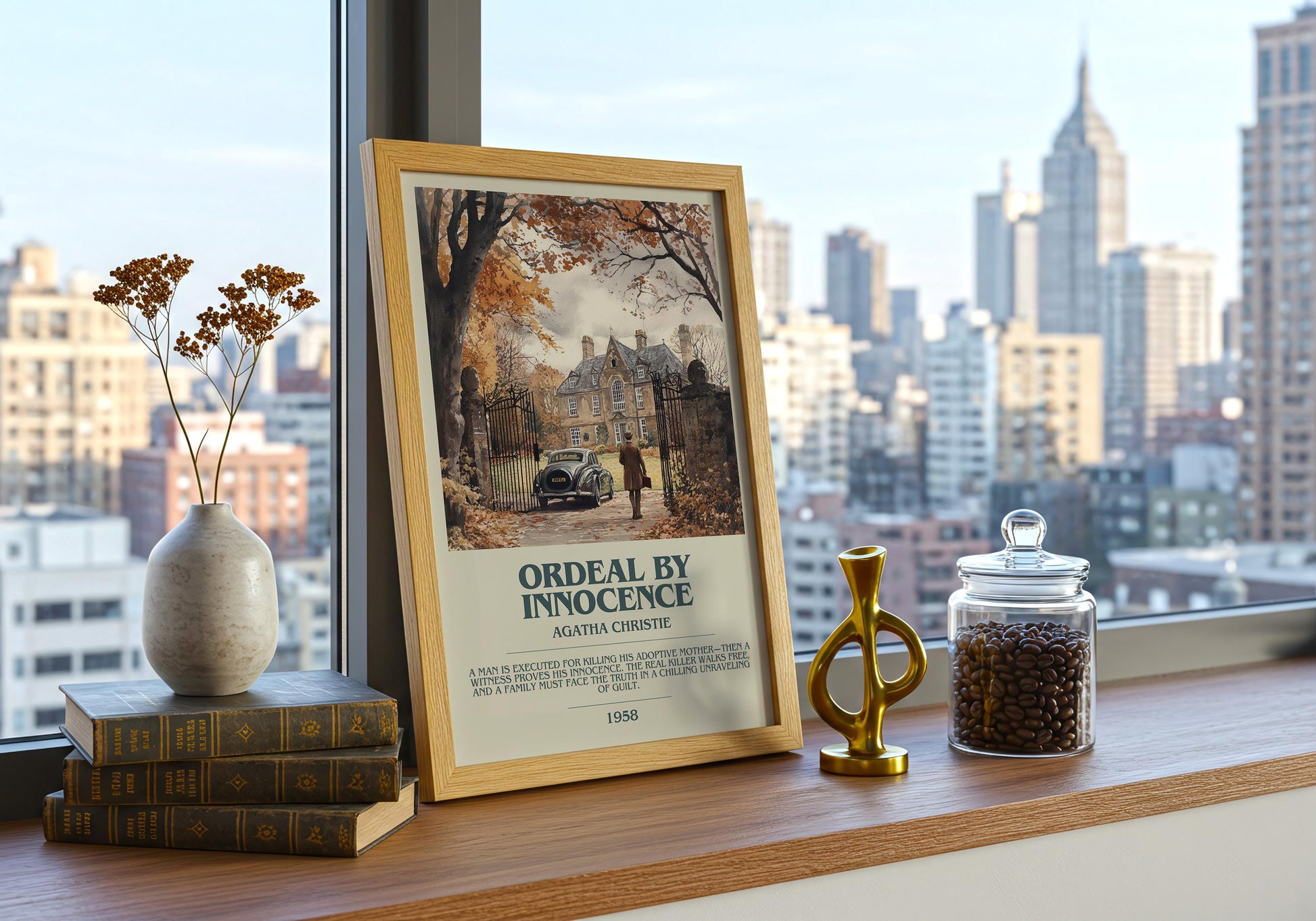Ordeal By Innocence by Agatha Christie Descriptive Poster Print. Free Delivery Wall Art Author & Blurb Book Artwork Novel Gift
