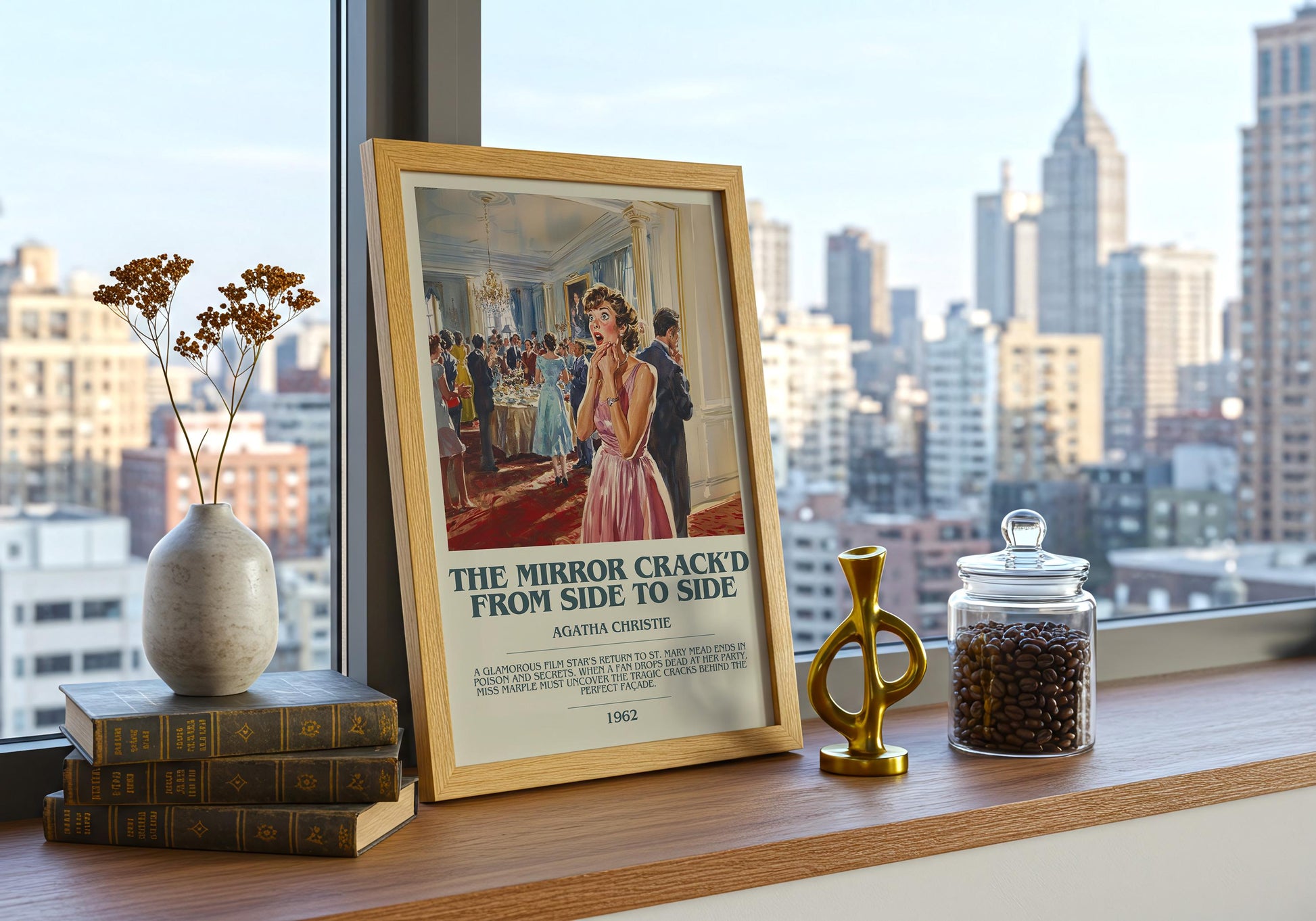 The Mirror Crack'd From Side To Side by Agatha Christie Descriptive Poster Print. Free Delivery Wall Art Author & Blurb Book Artwork Novel