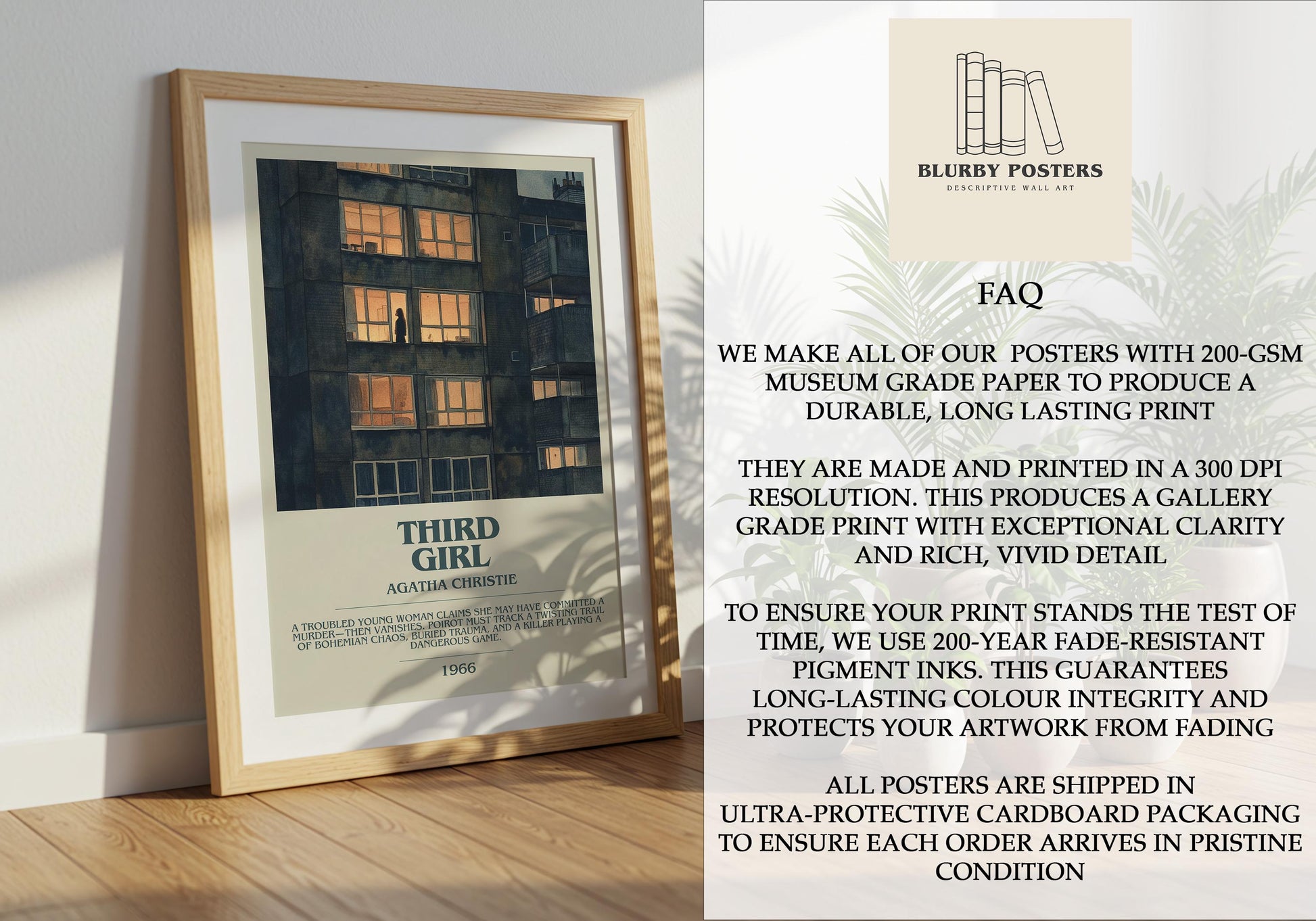 Third Girl by Agatha Christie Descriptive Poster Print. Free Delivery Wall Art Author & Blurb Book Artwork Novel