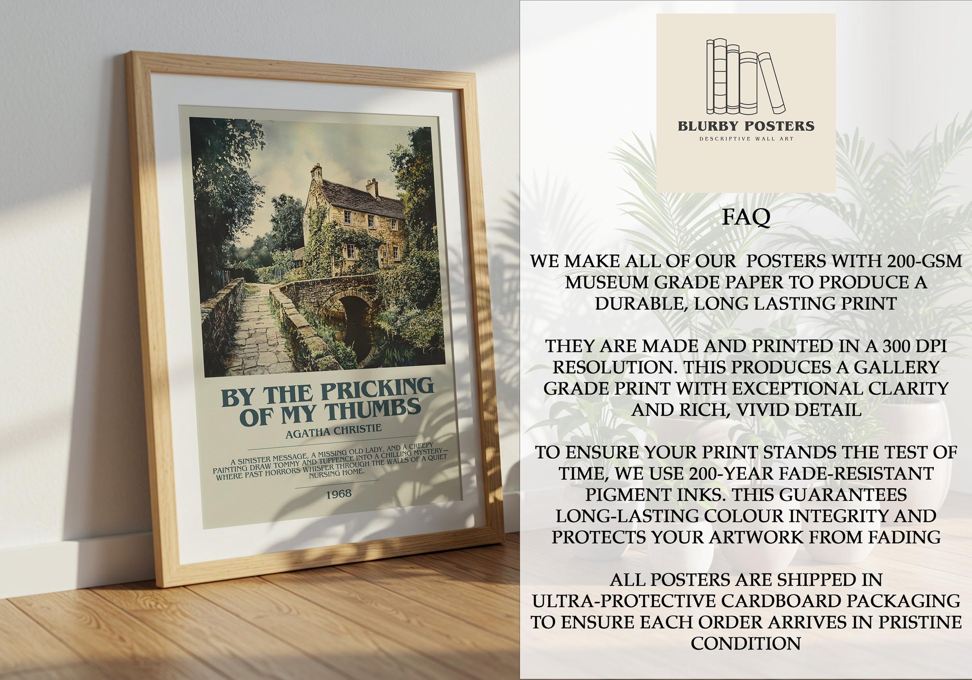 By The Pricking Of My Thumbs Descriptive Poster Print. Free Delivery Wall Art Author & Blurb Book Artwork Novel