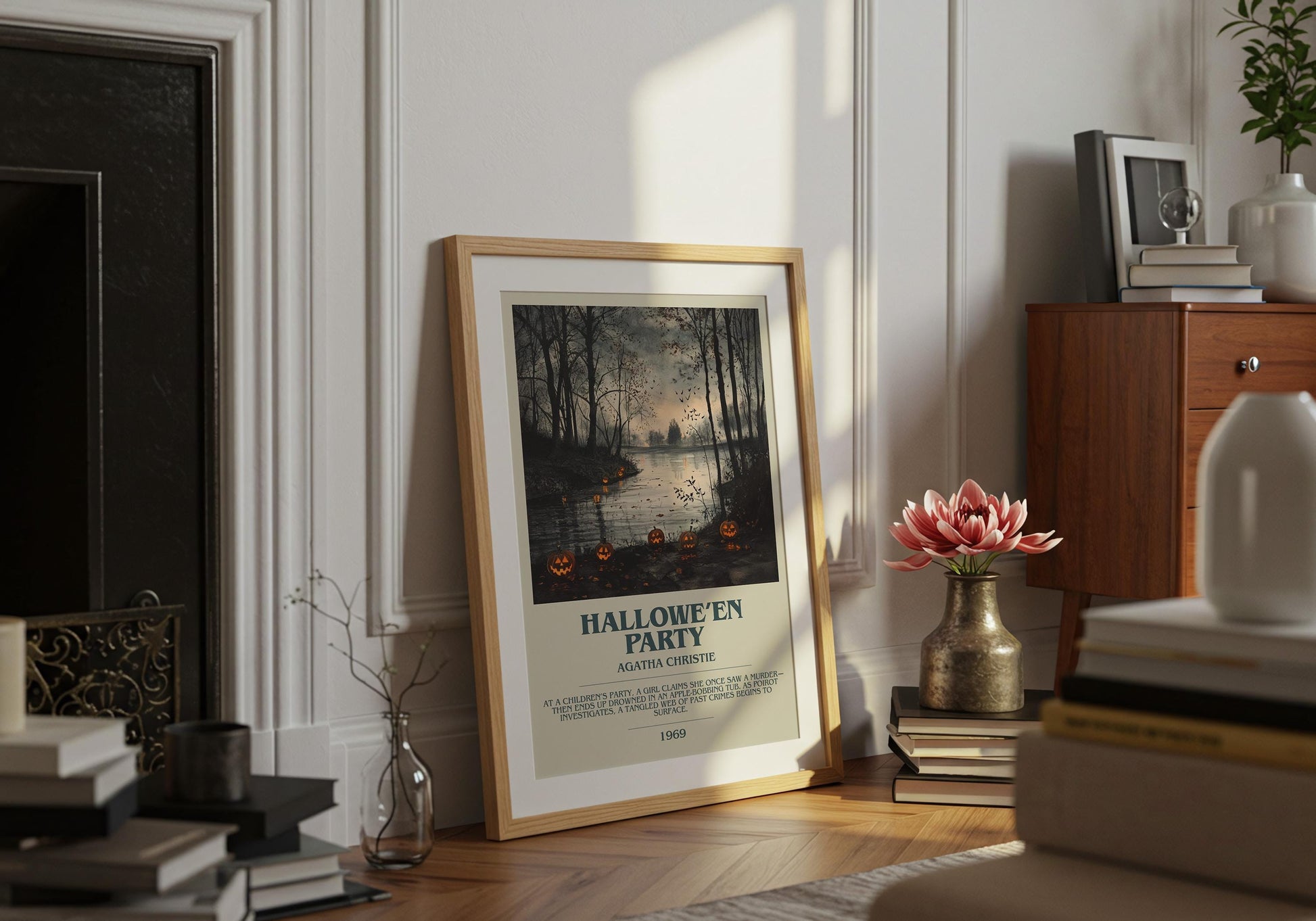Halloween Party by Agatha Christie Descriptive Poster Print. Free Delivery Wall Art Author & Blurb Book Artwork Novel