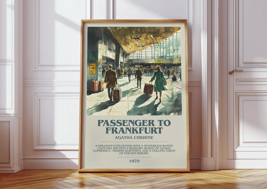 Passenger To Frankfurt by Agatha Christie Descriptive Poster Print. Free Delivery Wall Art Author & Blurb Book Artwork Novel