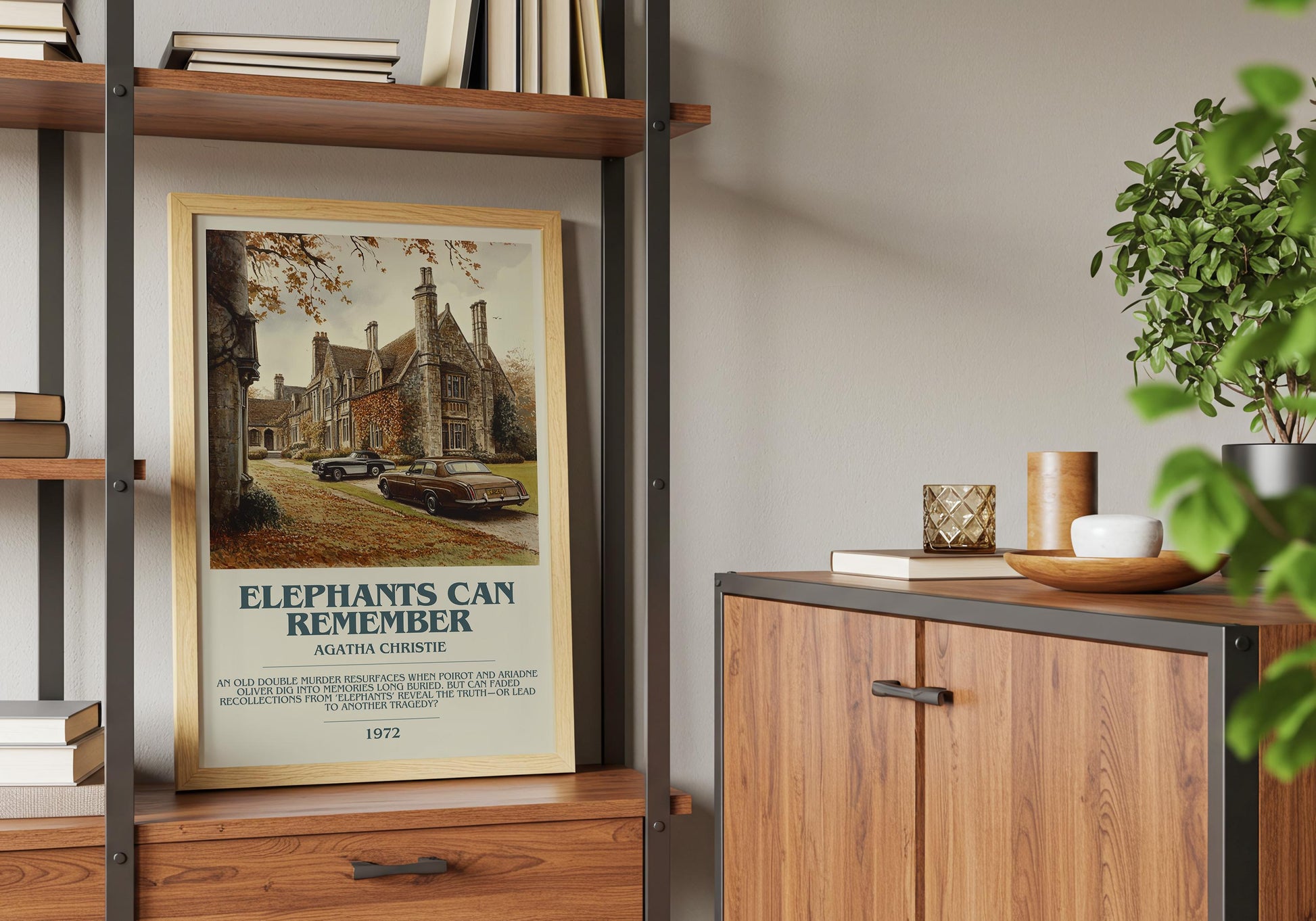 Elephants Can Remember by Agatha Christie Descriptive Poster Print. Free Delivery Wall Art Author & Blurb Book Artwork Novel