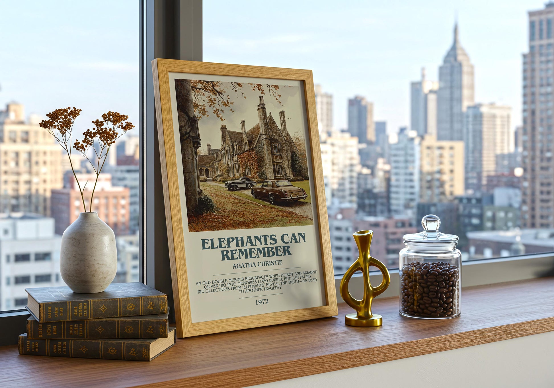 Elephants Can Remember by Agatha Christie Descriptive Poster Print. Free Delivery Wall Art Author & Blurb Book Artwork Novel
