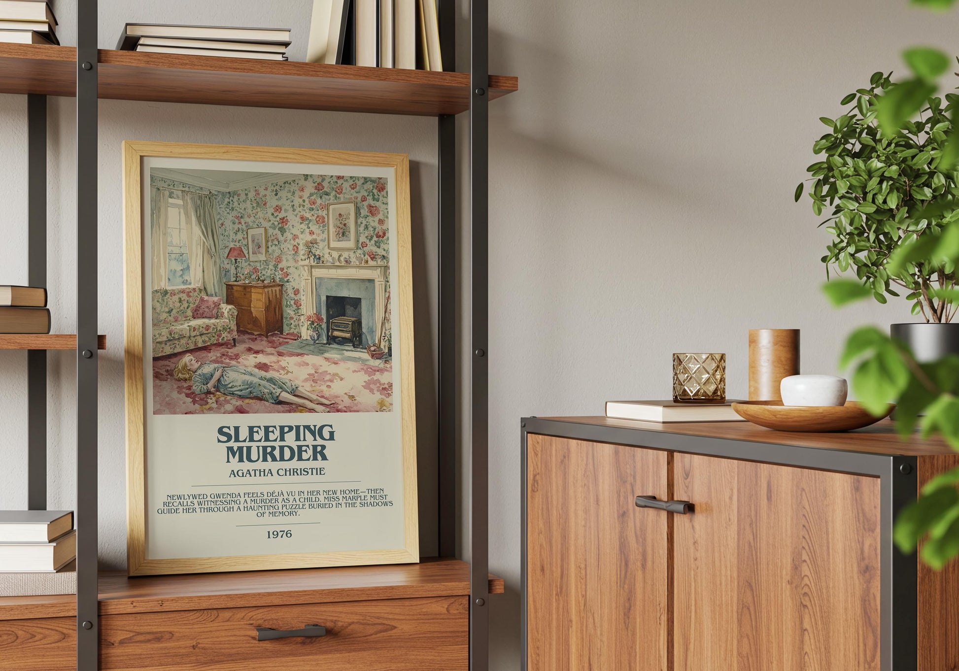 Sleeping Murder by Agatha Christie Descriptive Poster Print. Free Delivery Wall Art Author & Blurb Book Artwork Novel