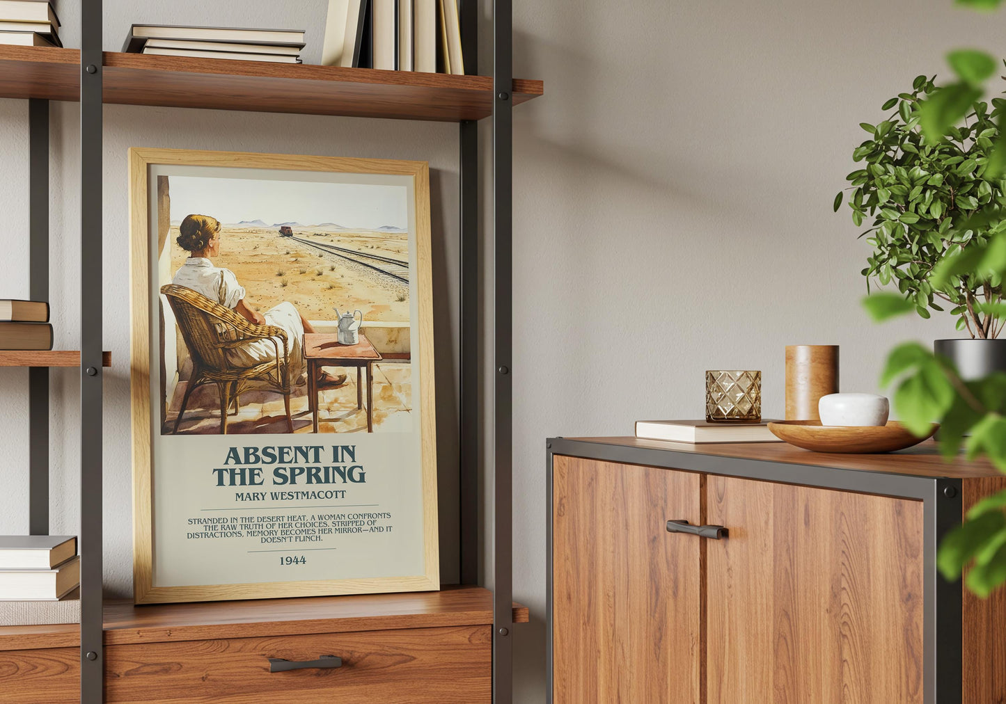 Absent In The Spring by Mary Westmacott Descriptive Poster Print. Free Delivery Wall Art Author & Blurb Book Artwork Novel