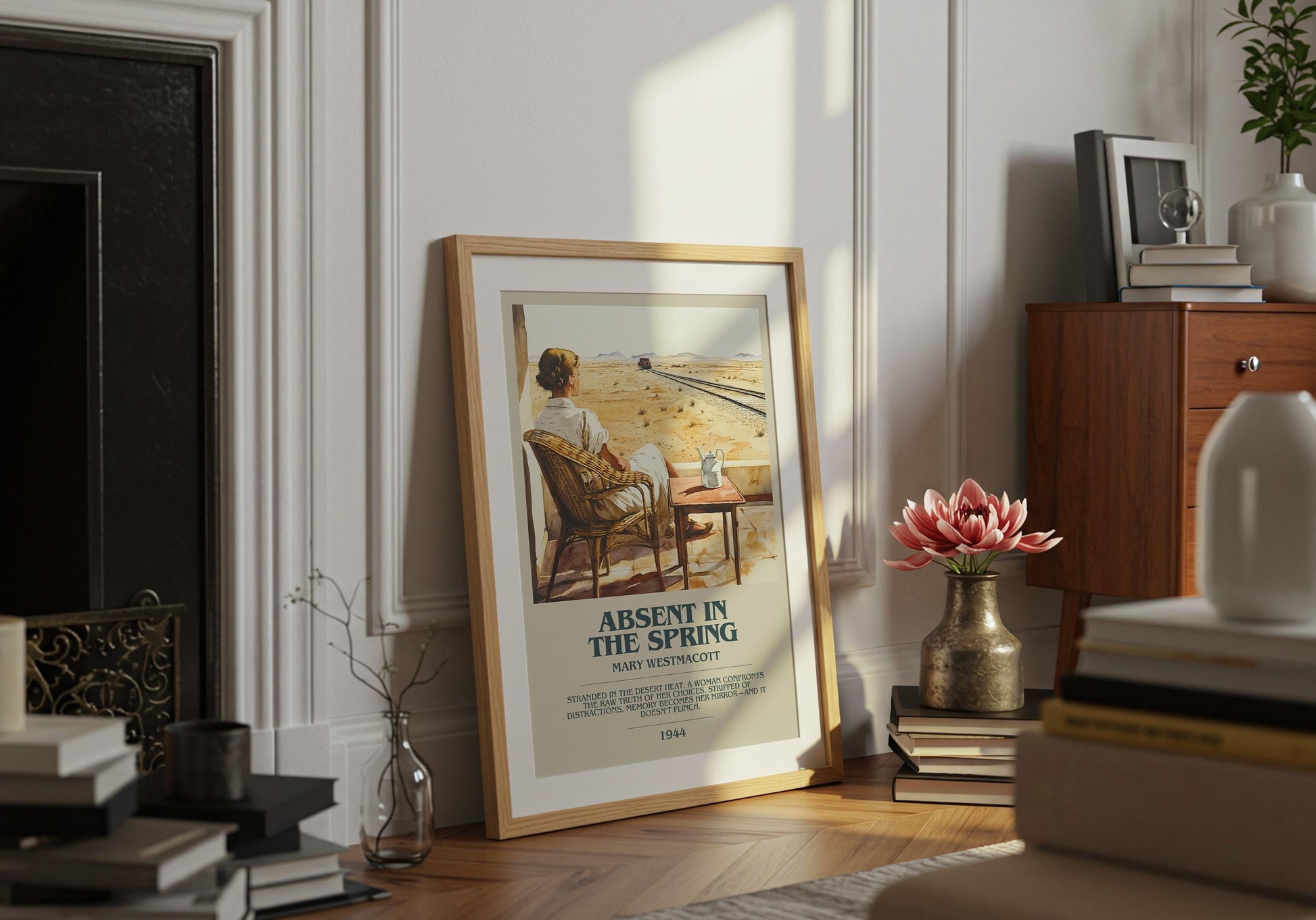 Absent In The Spring by Mary Westmacott Descriptive Poster Print. Free Delivery Wall Art Author & Blurb Book Artwork Novel