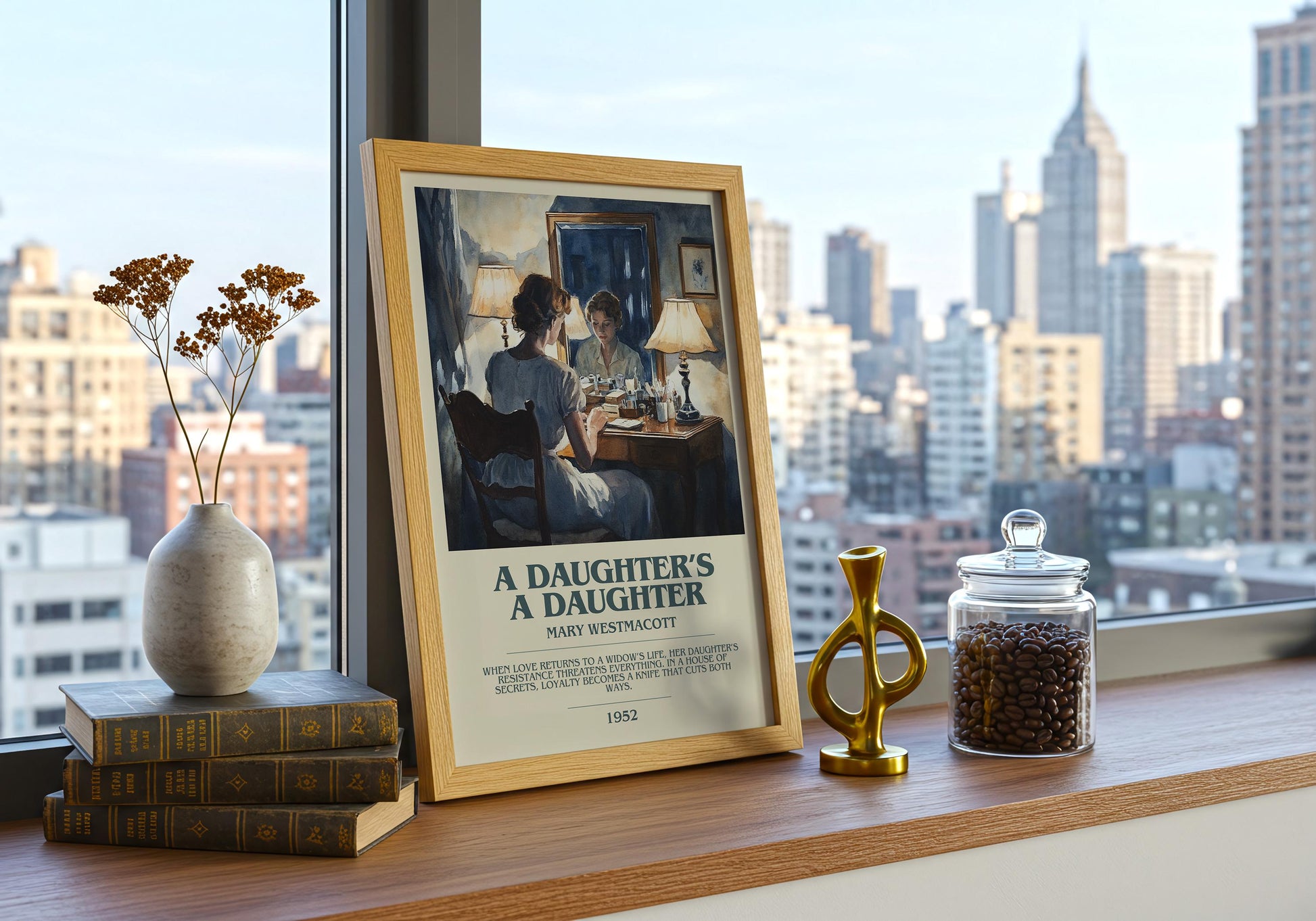 A Daughters A Daughter by Mary Westmacott Descriptive Poster Print. Free Delivery Wall Art Author & Blurb Book Artwork Novel