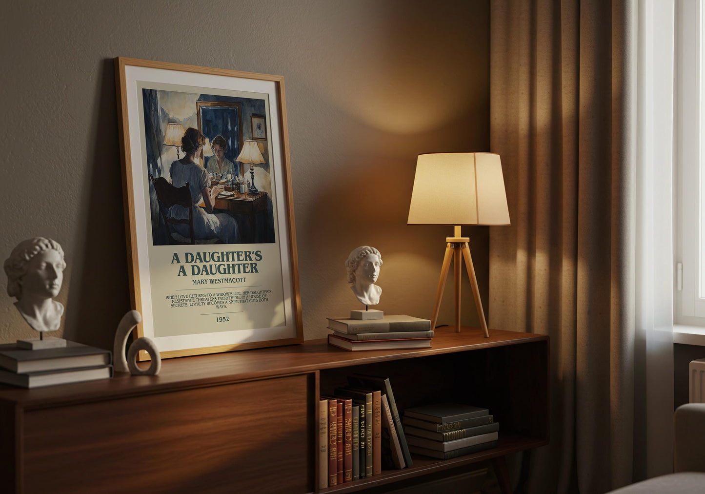 A Daughters A Daughter by Mary Westmacott Descriptive Poster Print. Free Delivery Wall Art Author & Blurb Book Artwork Novel