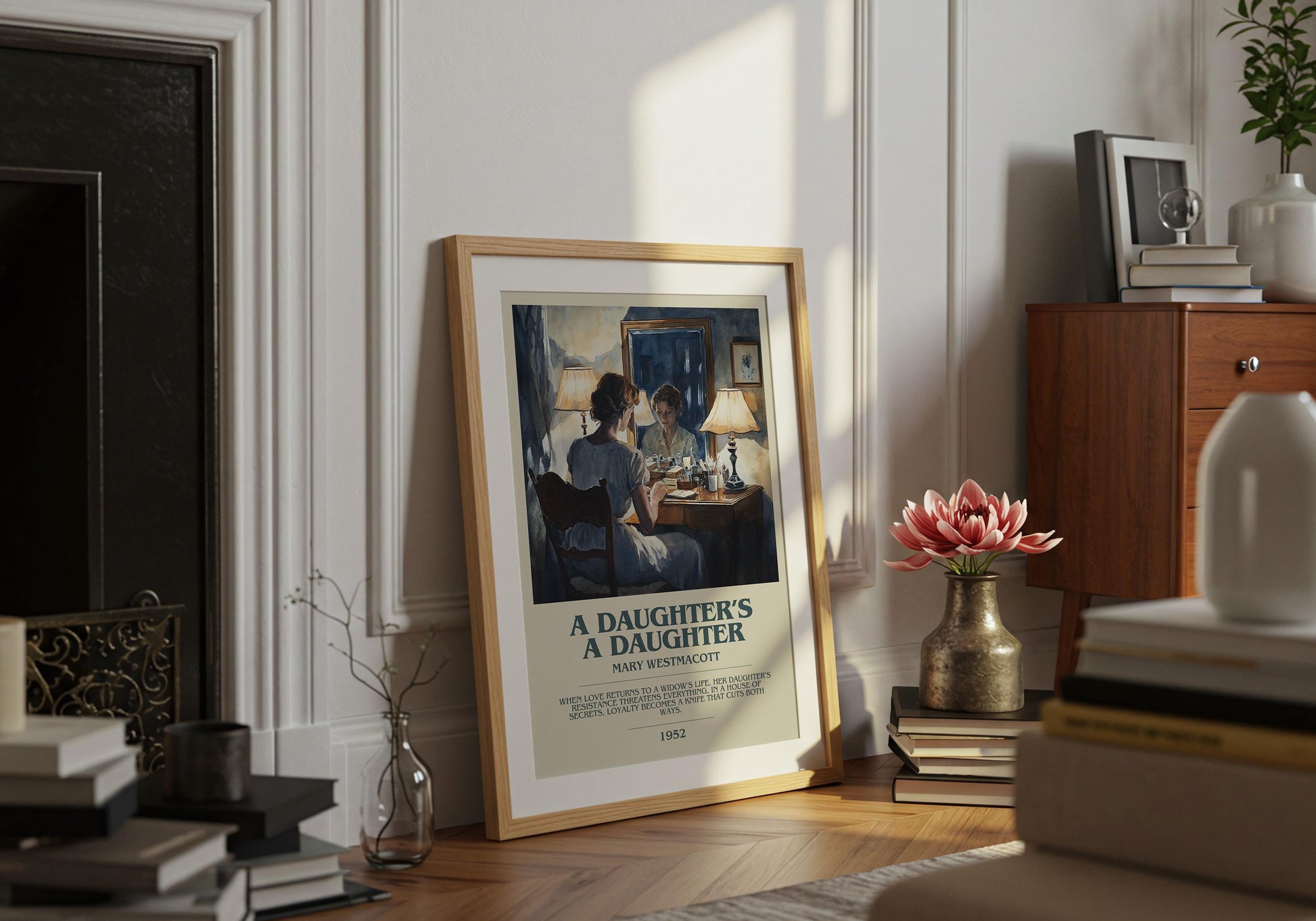 A Daughters A Daughter by Mary Westmacott Descriptive Poster Print. Free Delivery Wall Art Author & Blurb Book Artwork Novel