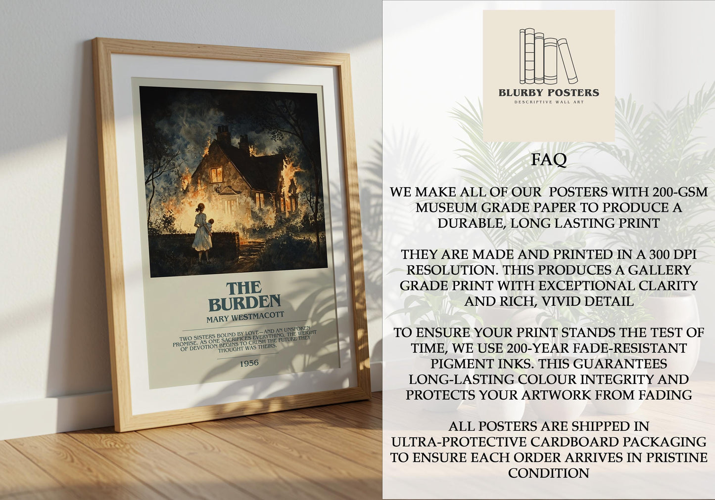 The Burden by Mary Westmacott Descriptive Poster Print. Free Delivery Wall Art Author & Blurb Book Artwork Novel