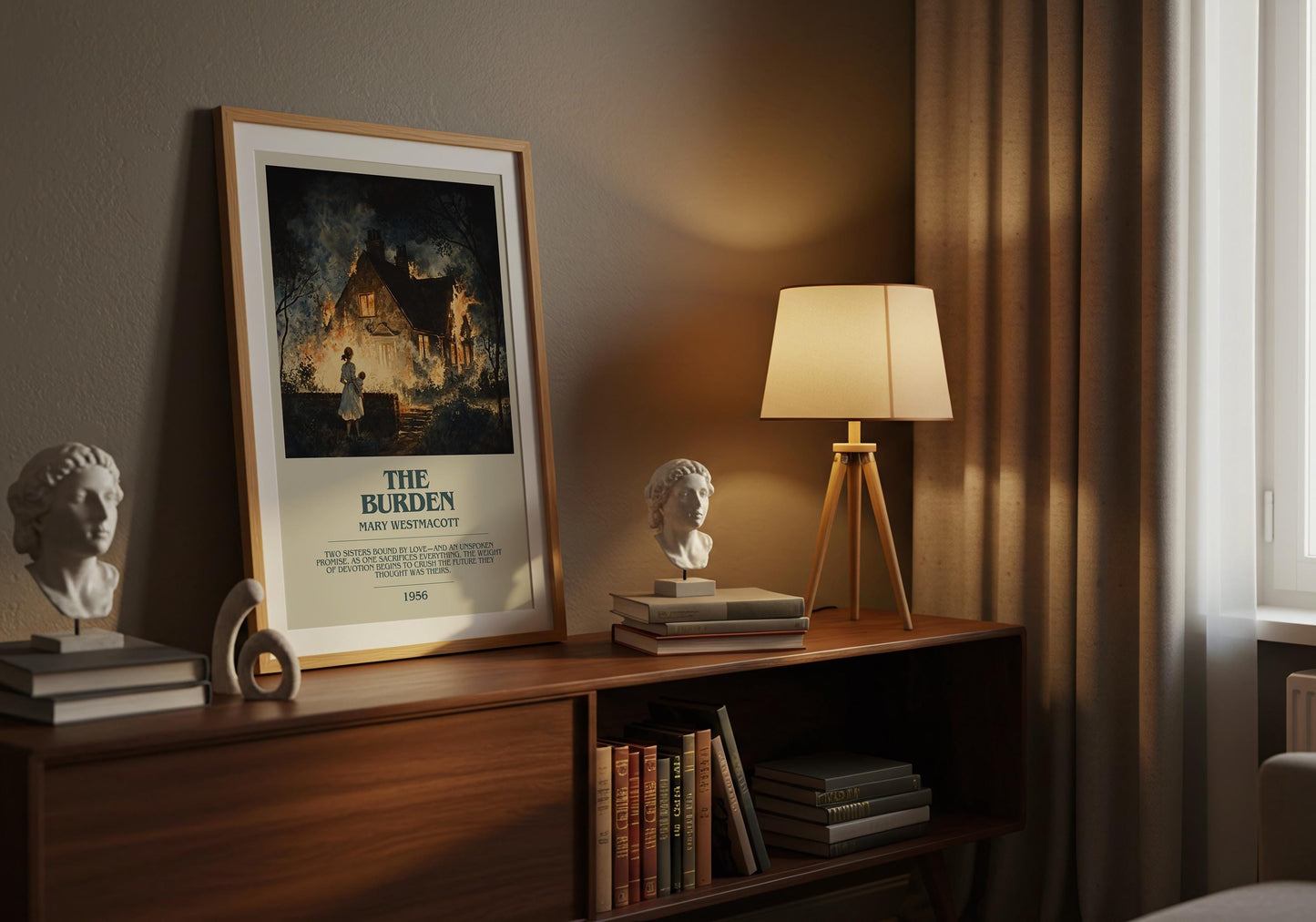 The Burden by Mary Westmacott Descriptive Poster Print. Free Delivery Wall Art Author & Blurb Book Artwork Novel
