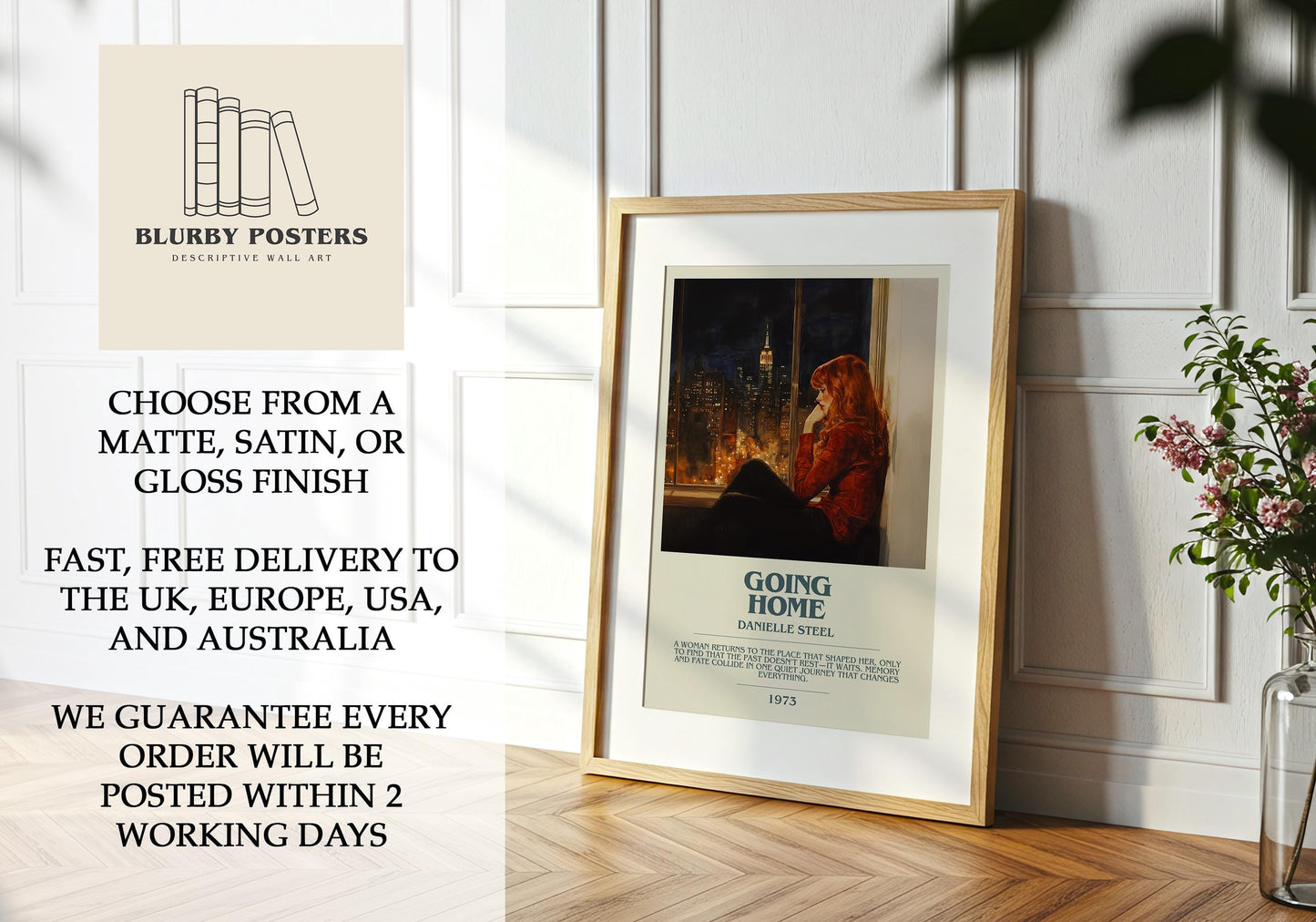 Going Home by Danielle Steel Descriptive Poster Print. Free Delivery Wall Art Author & Blurb Book Artwork Novel