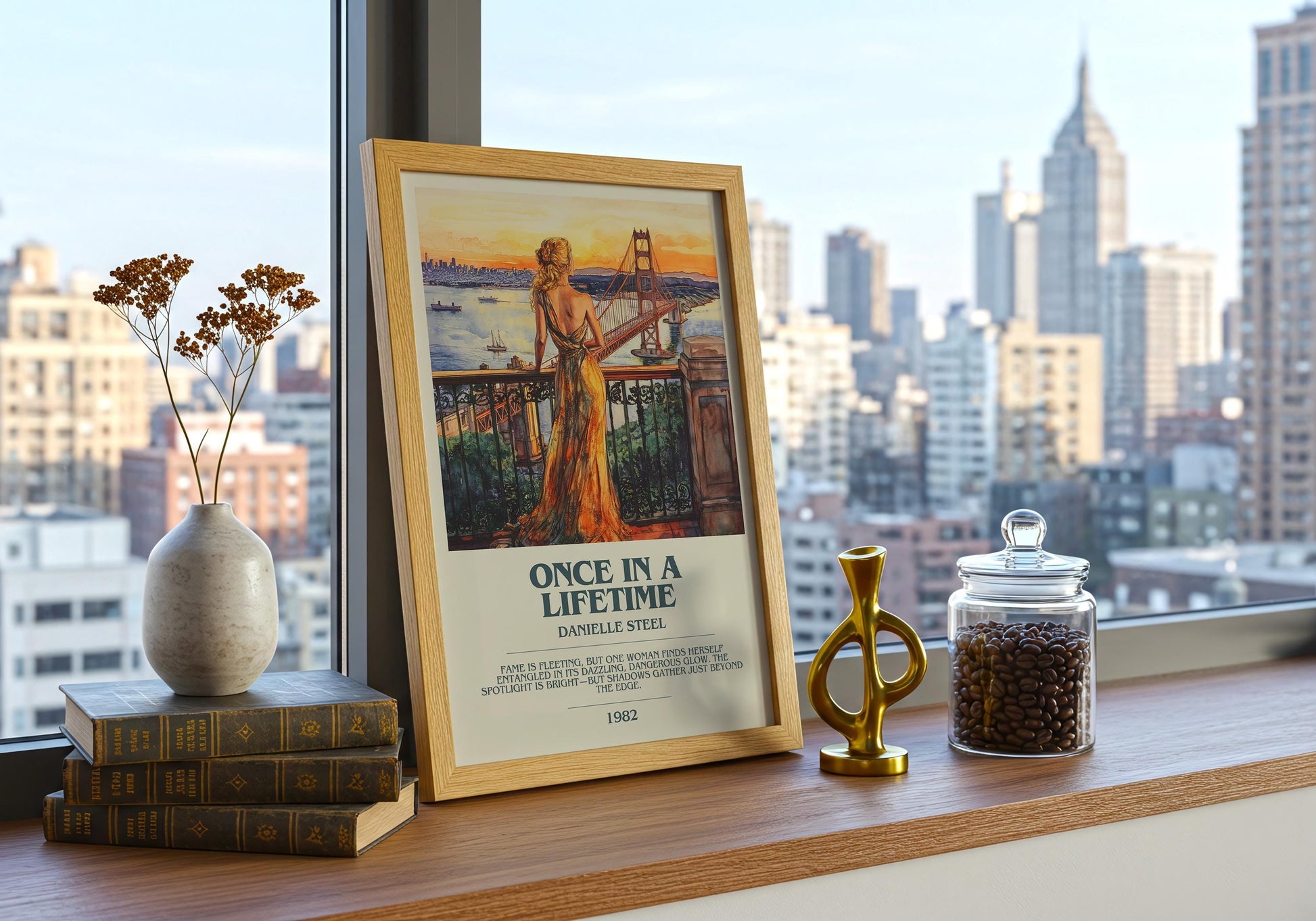 Once In A Lifetime by Danielle Steel Descriptive Poster Print. Free Delivery Wall Art Author & Blurb Book Artwork Novel
