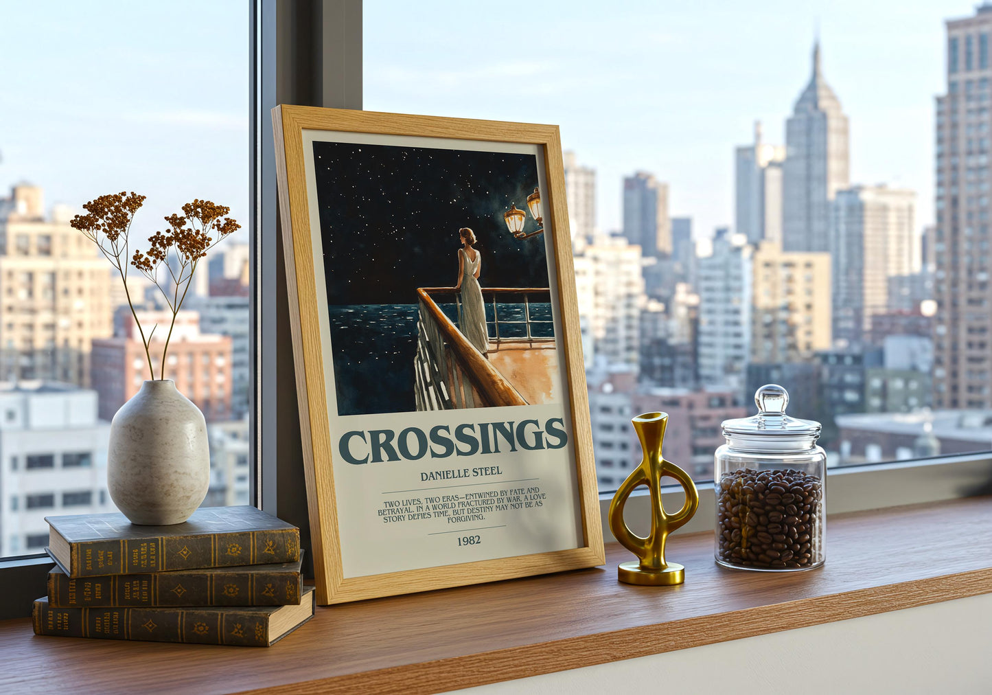 Crossings by Danielle Steel Descriptive Poster Print. Free Delivery Wall Art Author & Blurb Book Artwork Novel