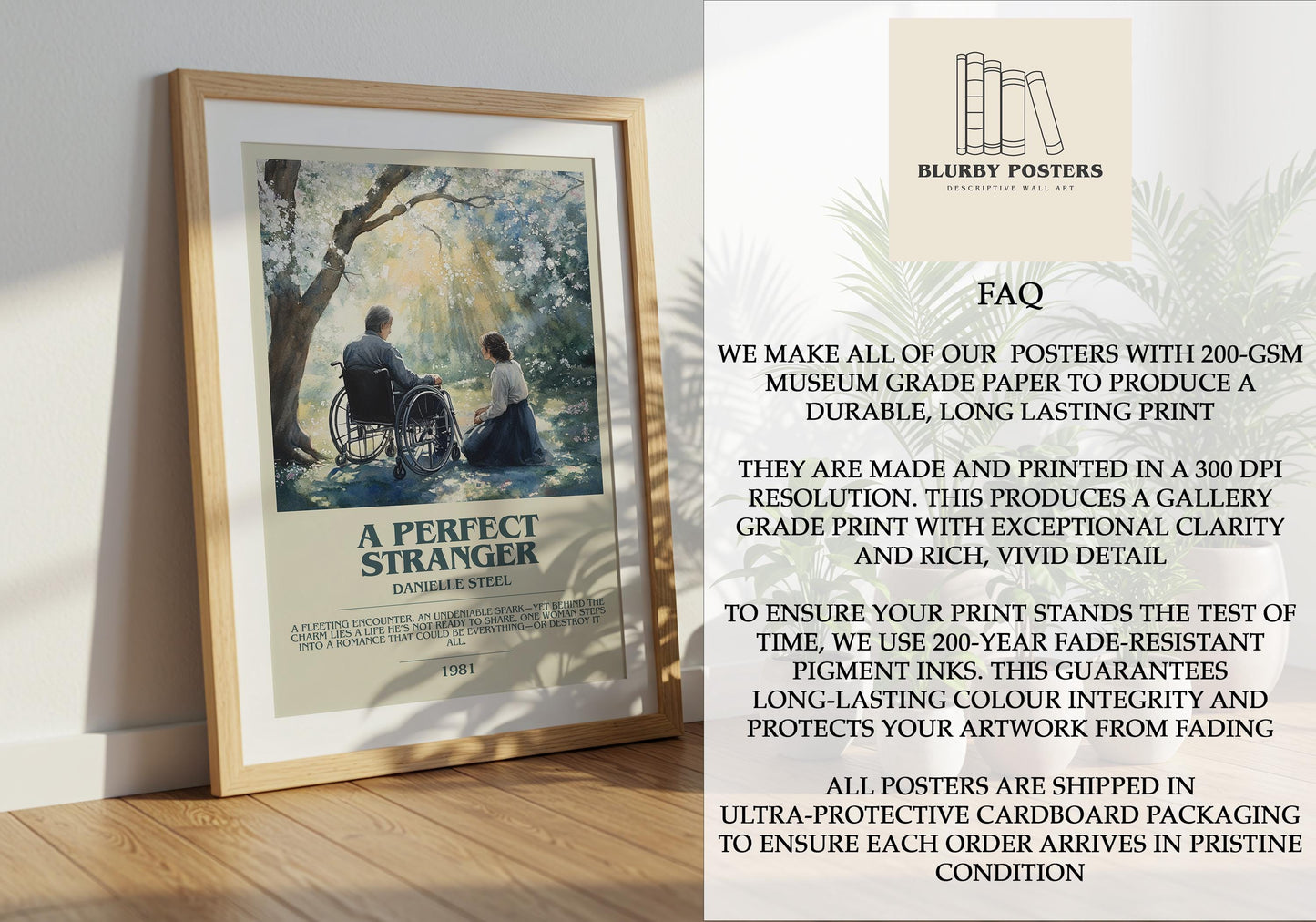 A Perfect Stranger by Danielle Steel Descriptive Poster Print. Free Delivery Wall Art Author & Blurb Book Artwork Novel