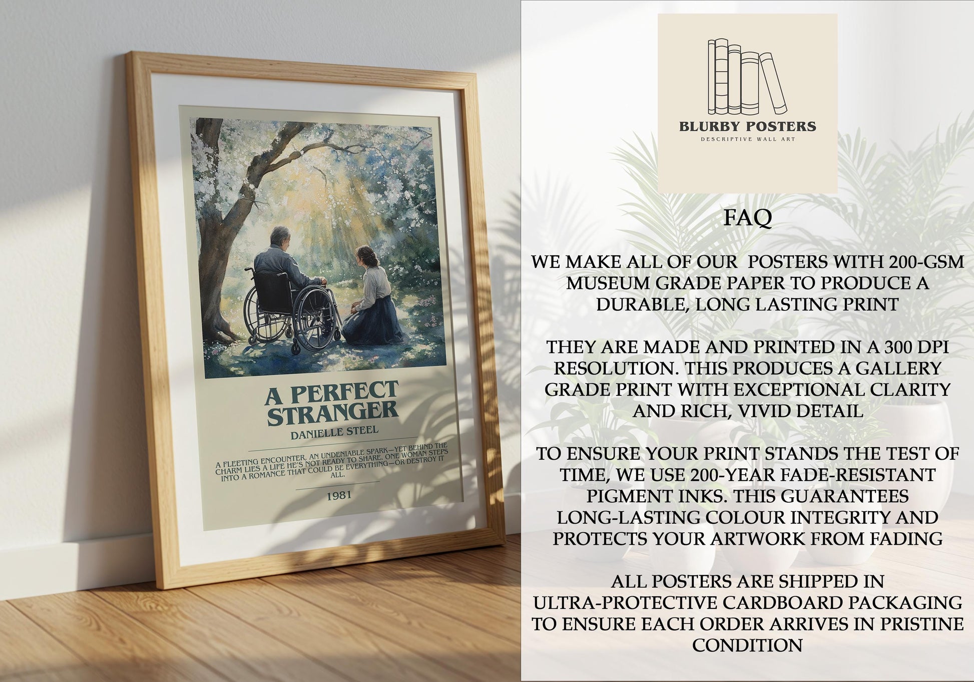 A Perfect Stranger by Danielle Steel Descriptive Poster Print. Free Delivery Wall Art Author & Blurb Book Artwork Novel
