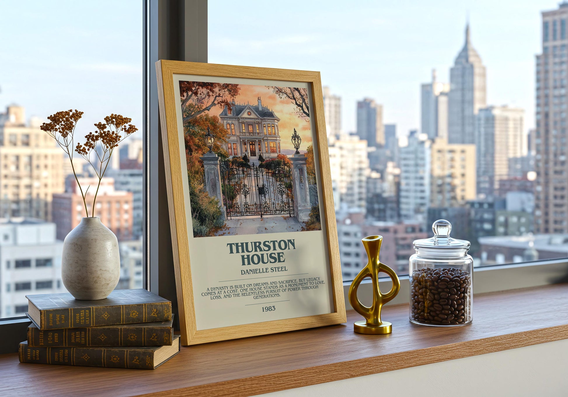 Thurston House by Danielle Steel Descriptive Poster Print. Free Delivery Wall Art Author & Blurb Book Artwork Novel