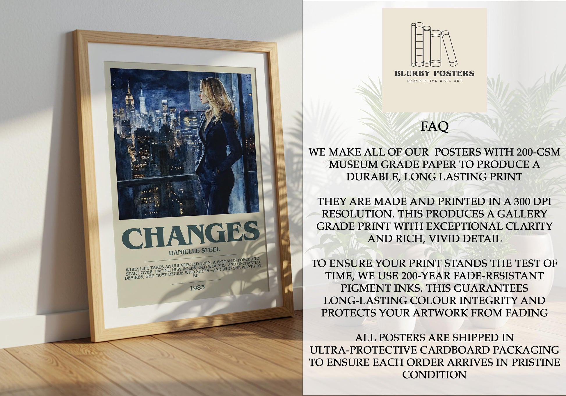 Changes by Danielle Steel Descriptive Poster Print. Free Delivery Wall Art Author & Blurb Book Artwork Novel