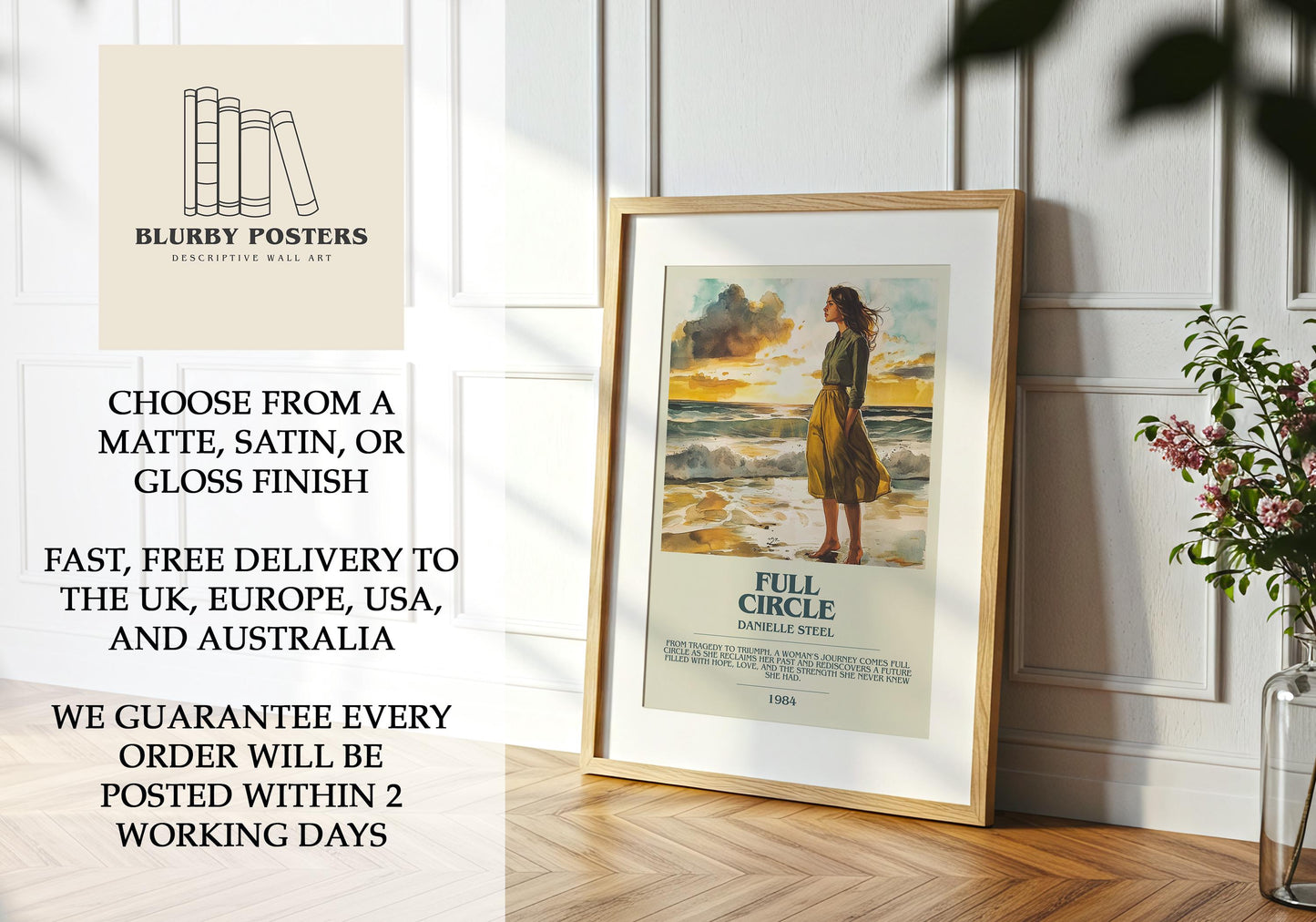 Full Circle by Danielle Steel Descriptive Poster Print. Free Delivery Wall Art Author & Blurb Book Artwork Novel