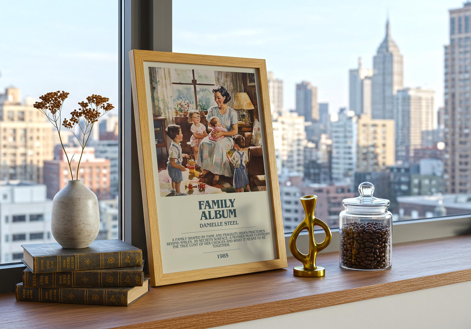 Family Album by Danielle Steel Descriptive Poster Print. Free Delivery Wall Art Author & Blurb Book Artwork Novel
