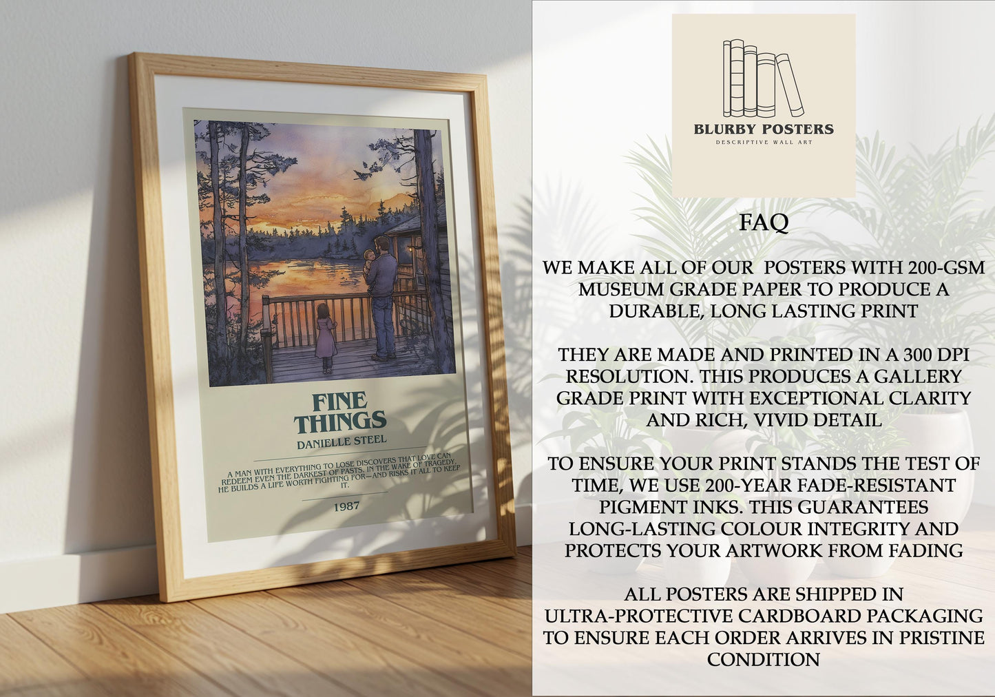 Fine Things by Danielle Steel Descriptive Poster Print. Free Delivery Wall Art Author & Blurb Book Artwork Novel